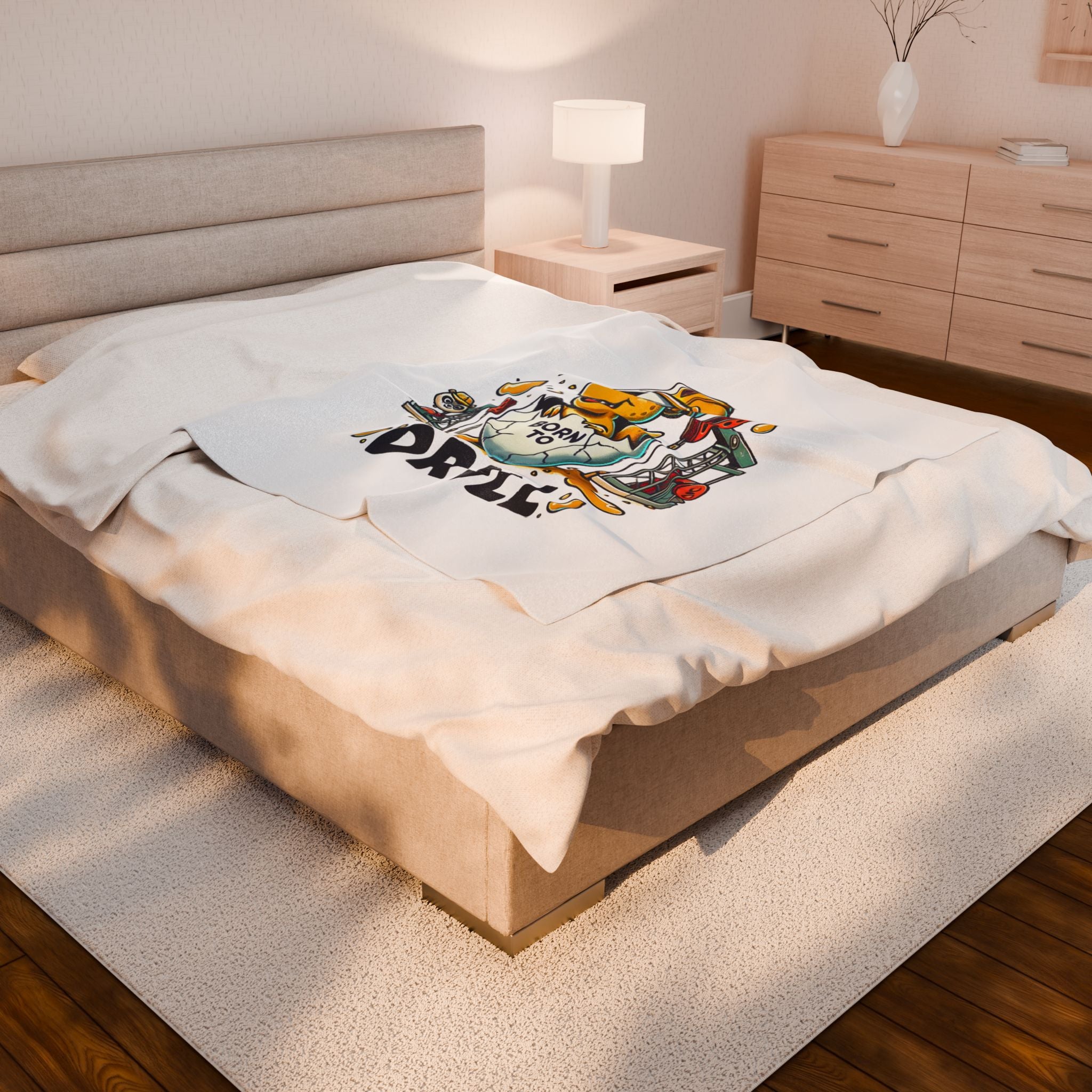 Born to Drill Velveteen Plush Blanket - Cozy Dinosaur Design for Oil Industry Enthusiasts