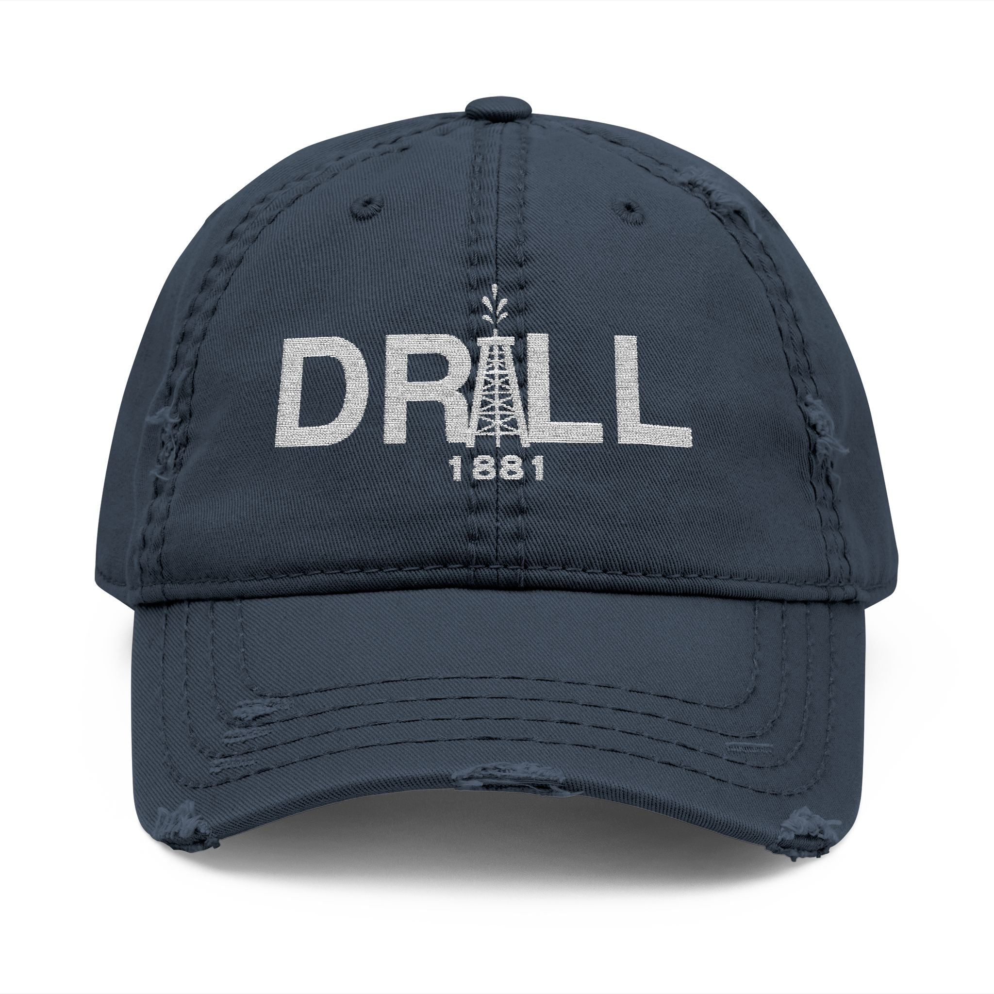 Distressed Dad Hat with 'WHITE DRILL' Embroidery - Casual Style