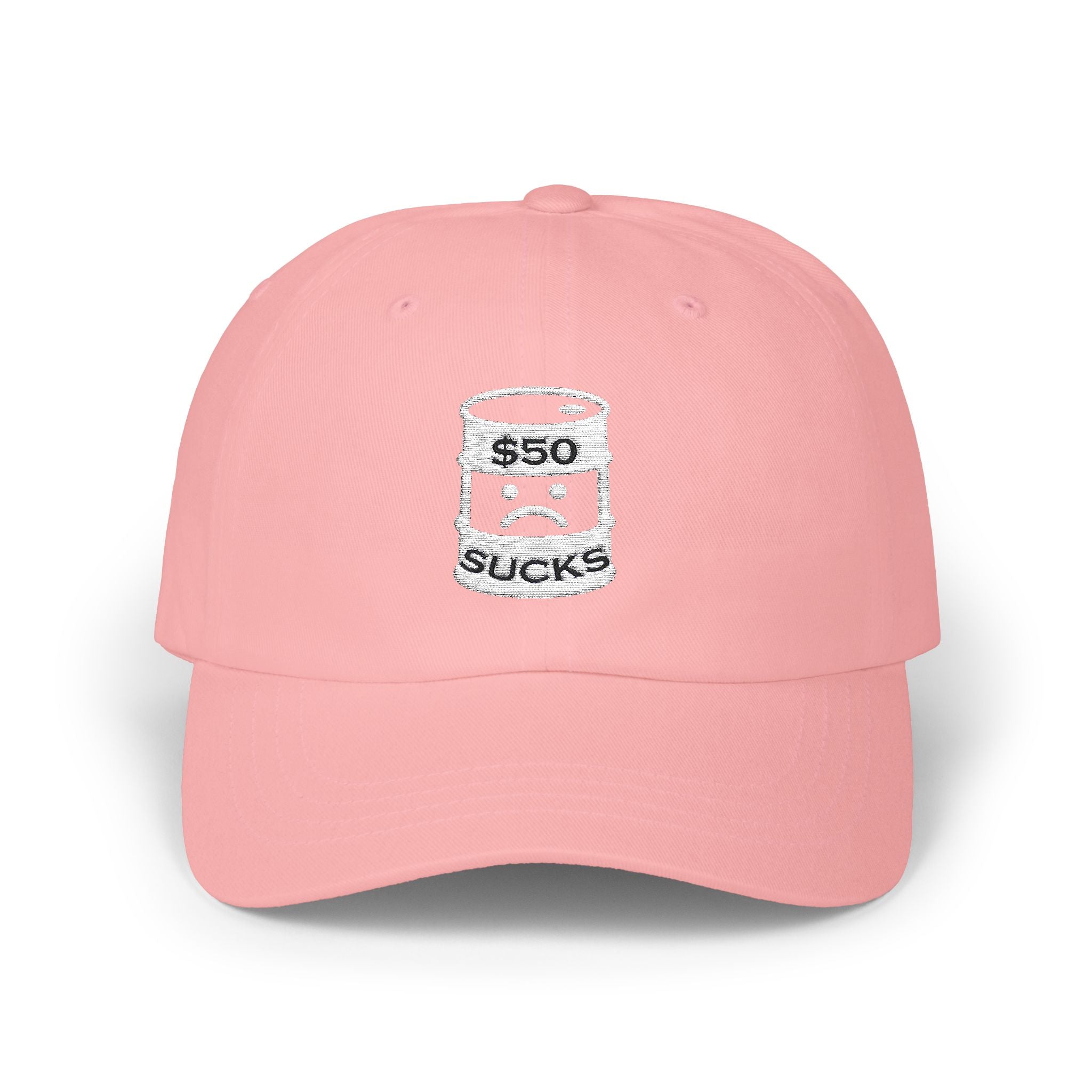$50 Oil Classic Dad Cap - Vintage Style Adjustable White Hat
