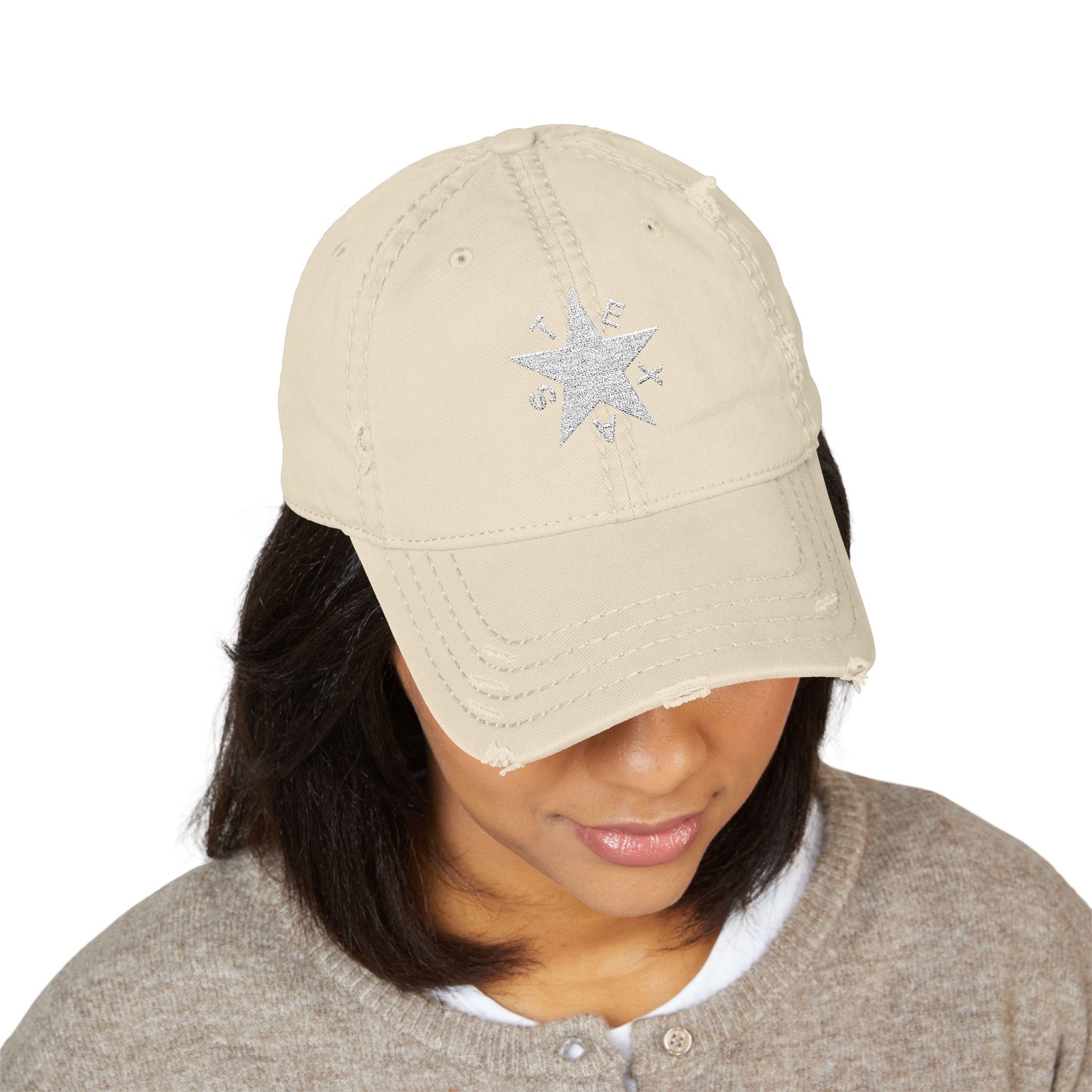 Texas Star White - Distressed Hat with 'DRILL' Embroidery