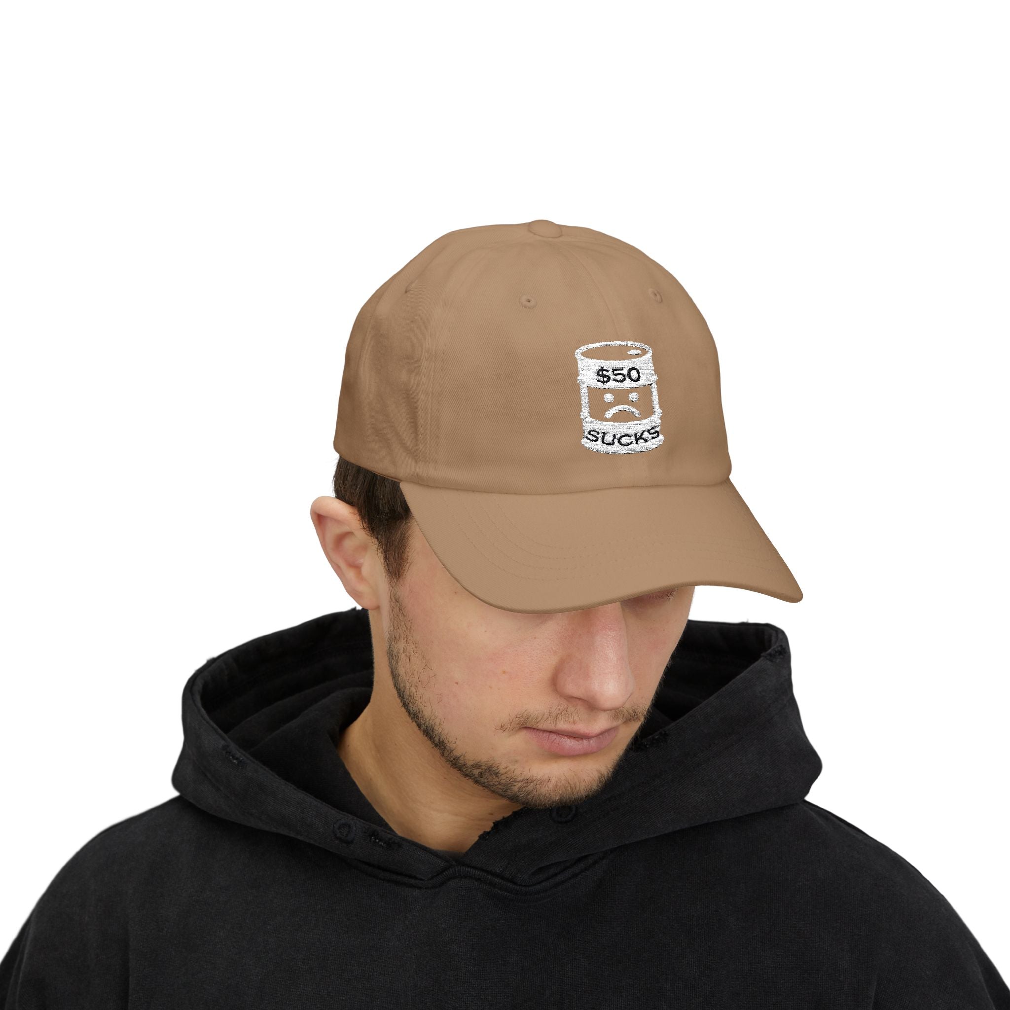$50 Oil Classic Dad Cap - Vintage Style Adjustable White Hat