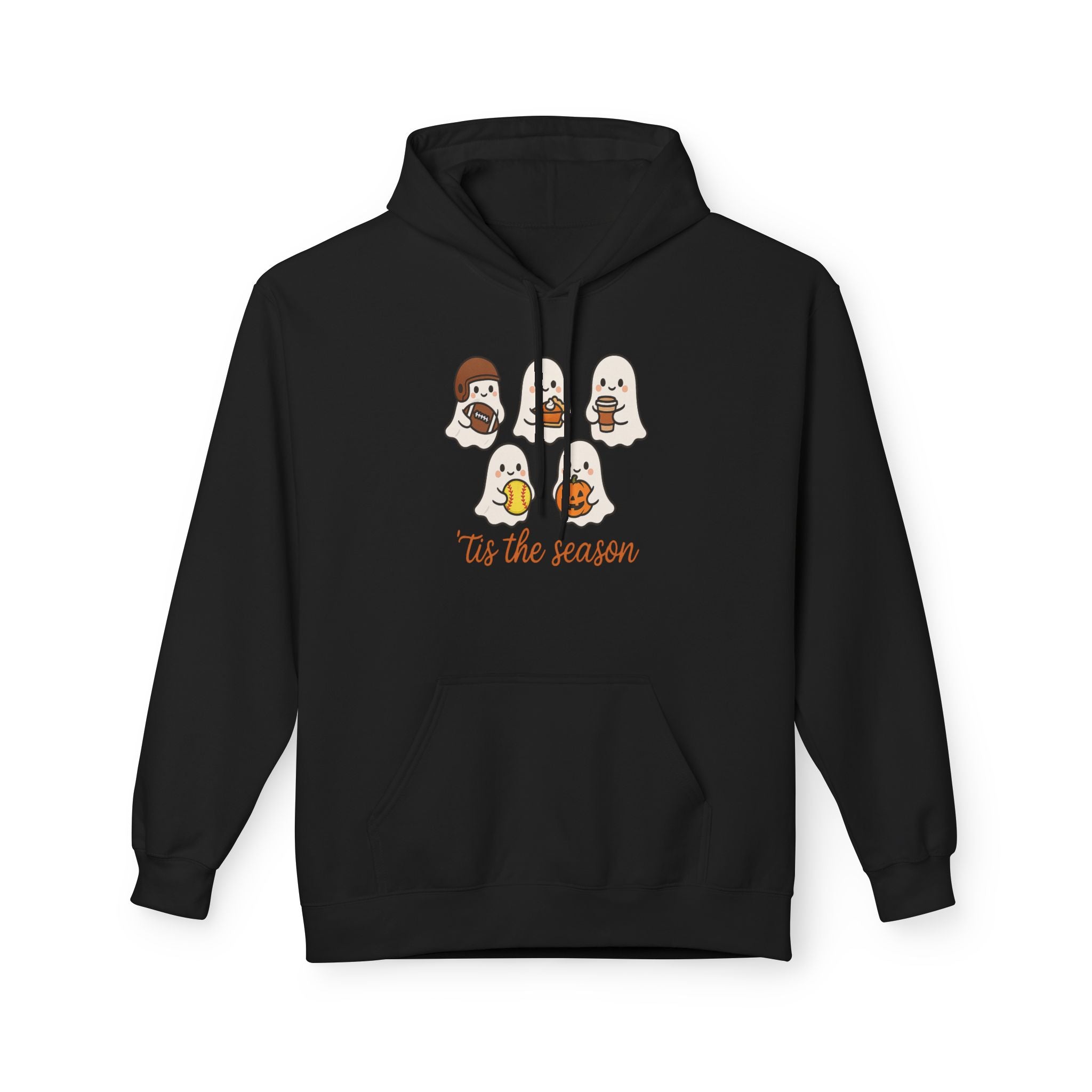 Tis the Season, Cute Ghosts Holiday Hoodie, Cozy Fleece Sweater for Halloween, Fall Festivity Clothing, Unisex Pullover
