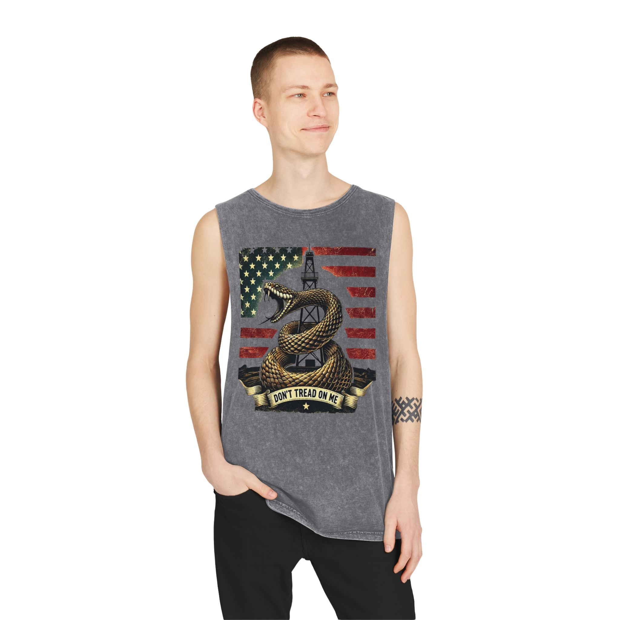Don't Tread on Me Stonewash Tank Top - Patriotic Unisex Apparel