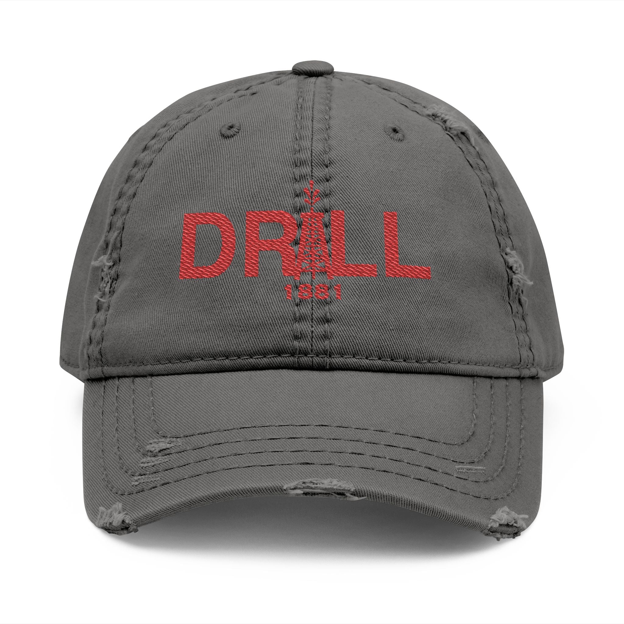 Distressed Dad Hat with 'DRILL' Embroidery - Casual Style for Everyday Adventures