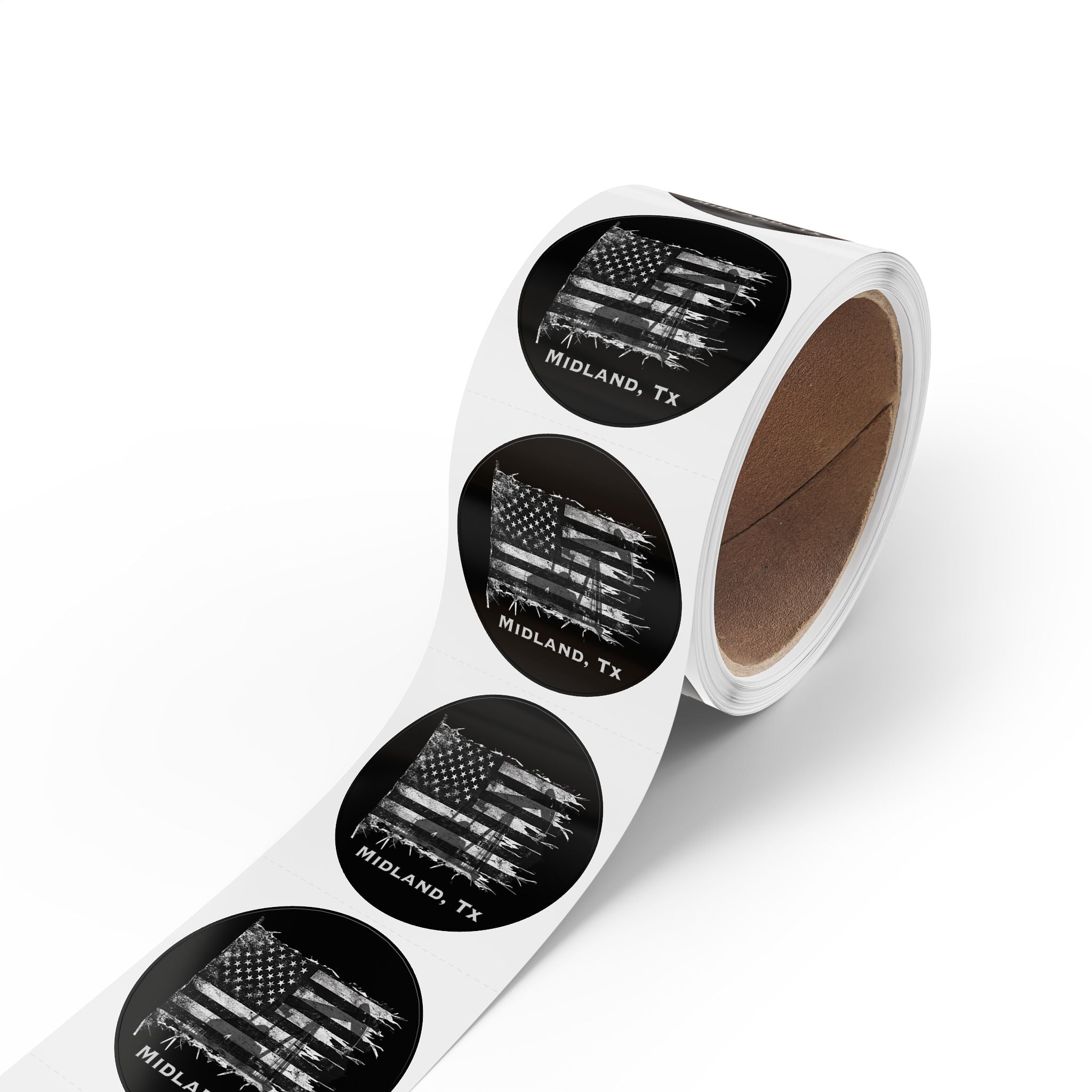 Old Glory Midland - Round Sticker Label Rolls