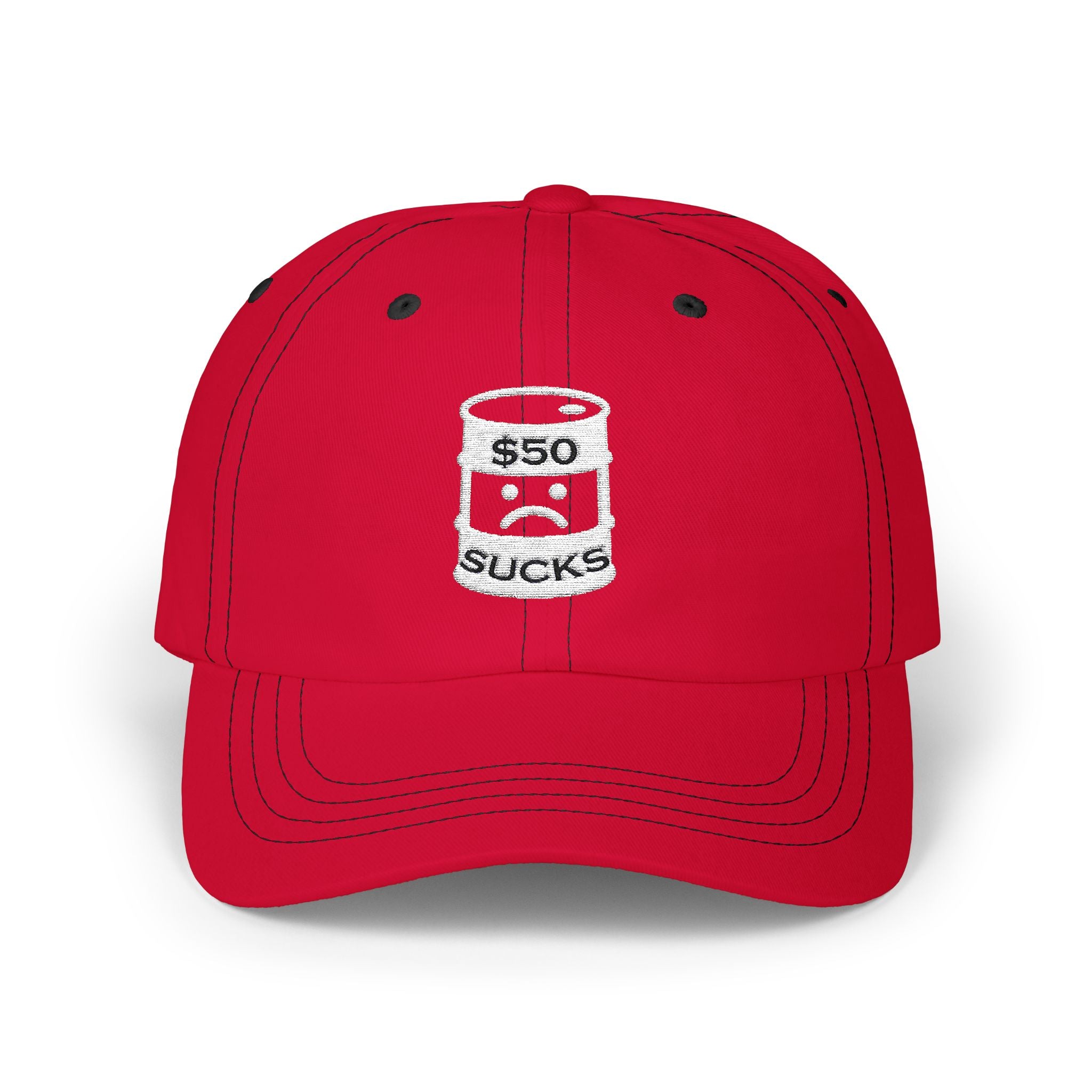 $50 Oil Classic Dad Cap - Vintage Style Adjustable White Hat
