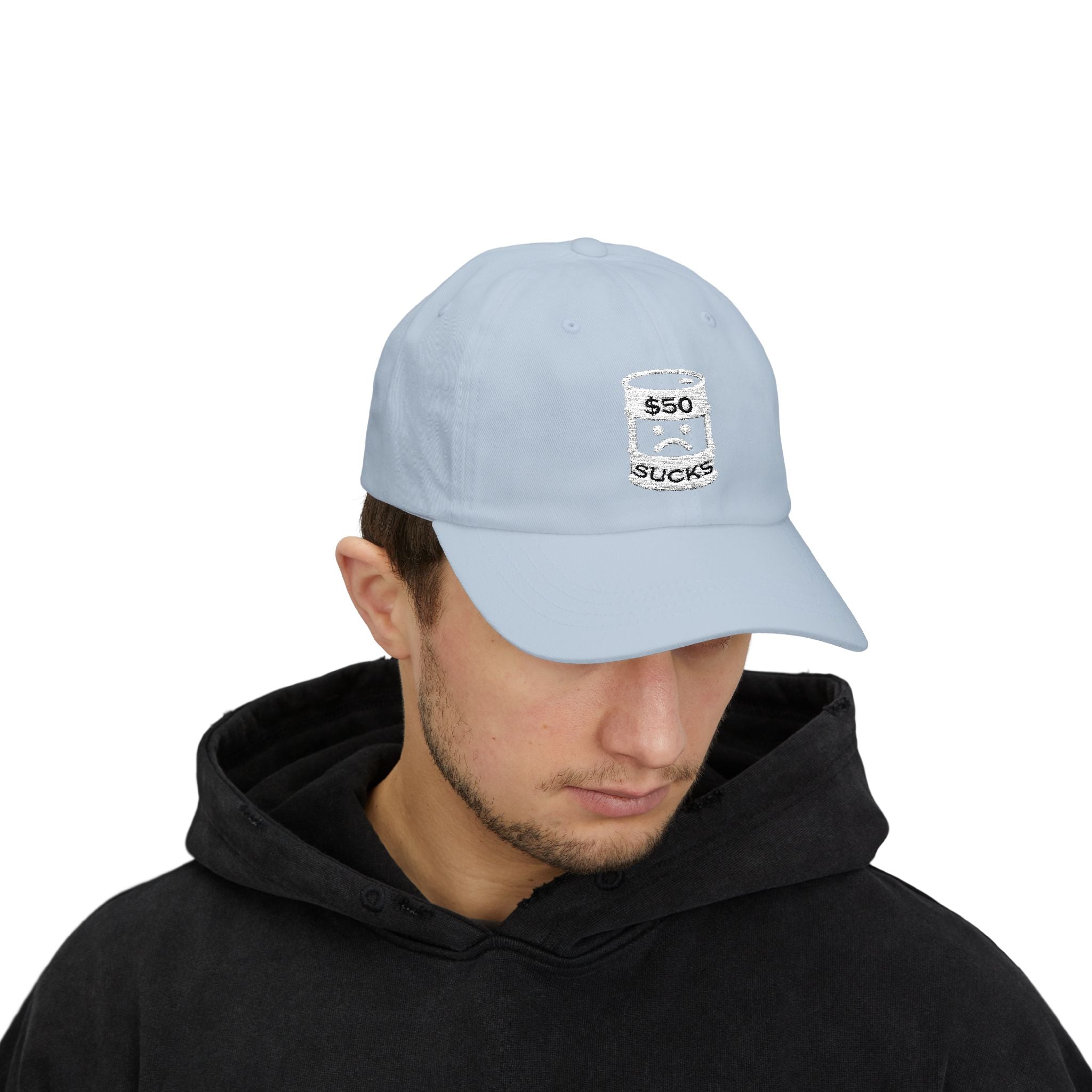 $50 Oil Classic Dad Cap - Vintage Style Adjustable White Hat