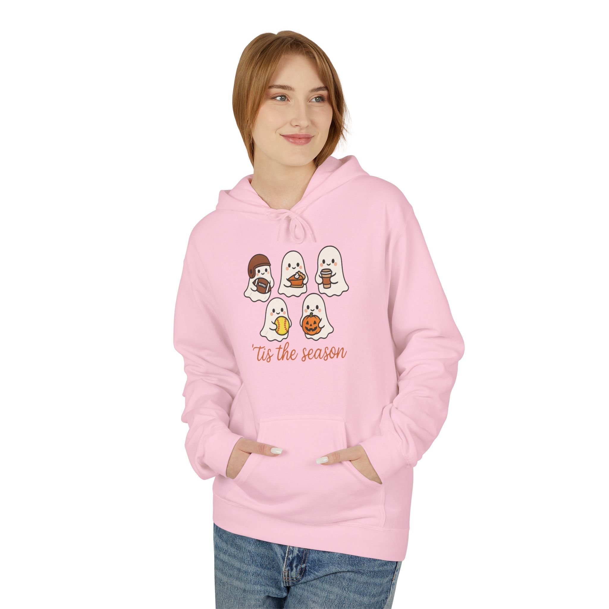 Tis the Season, Cute Ghosts Holiday Hoodie, Cozy Fleece Sweater for Halloween, Fall Festivity Clothing, Unisex Pullover