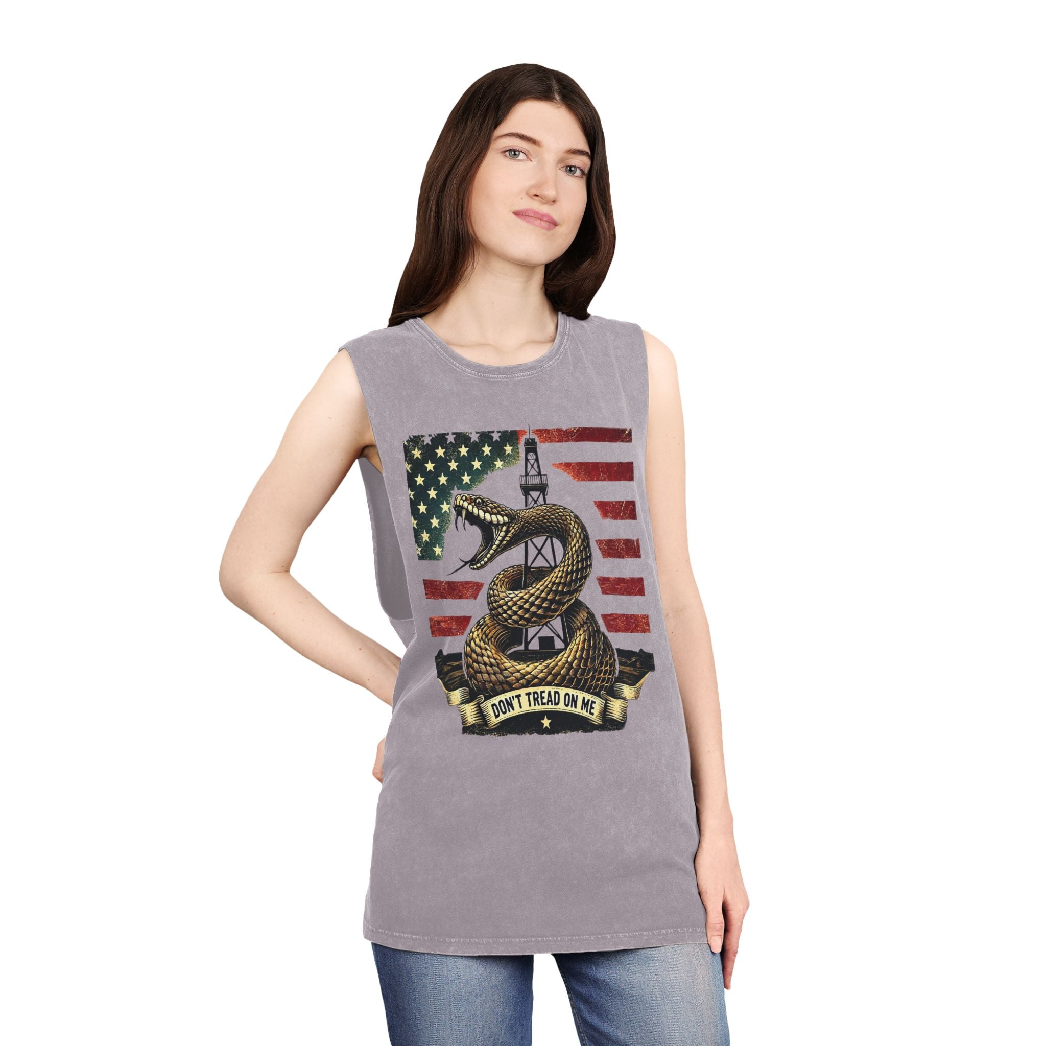 Don't Tread on Me Stonewash Tank Top - Patriotic Unisex Apparel