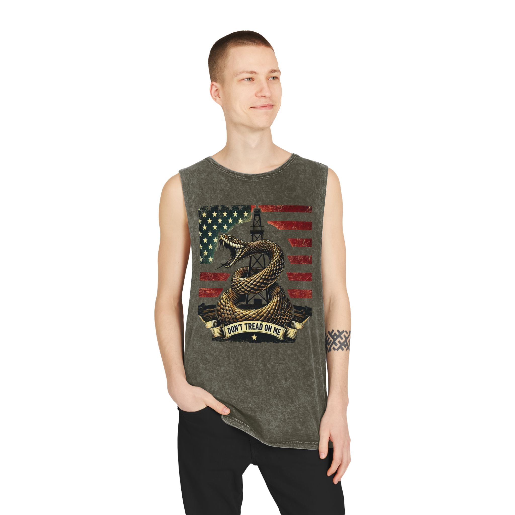 Don't Tread on Me Stonewash Tank Top - Patriotic Unisex Apparel