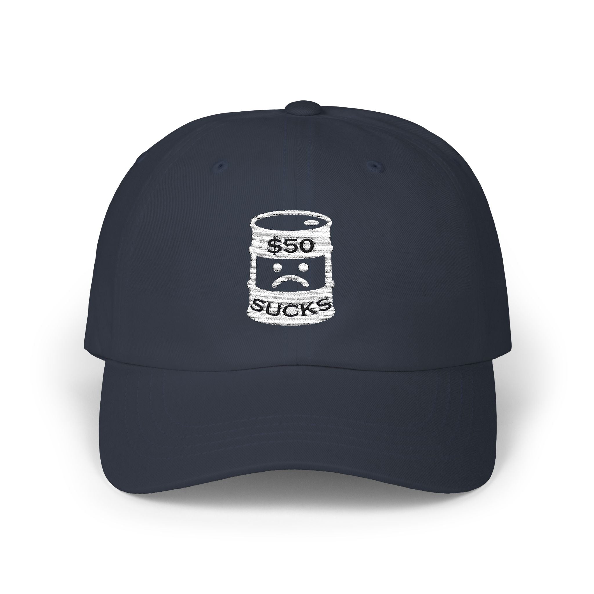$50 Oil Classic Dad Cap - Vintage Style Adjustable White Hat
