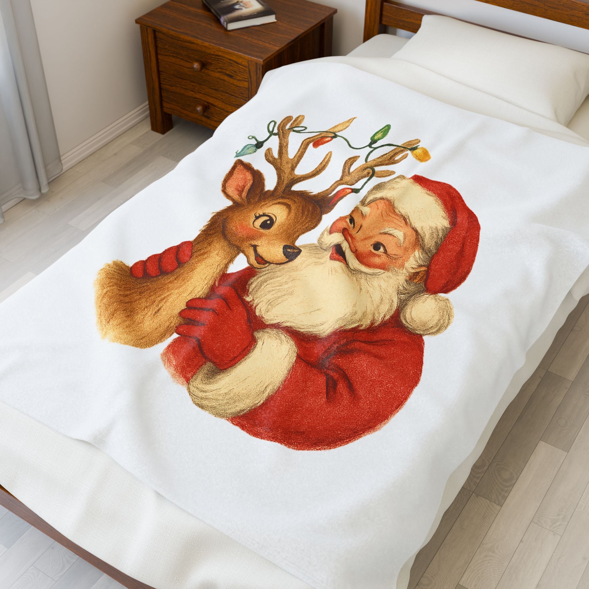 Christmas Santa and Reindeer Plush Blanket