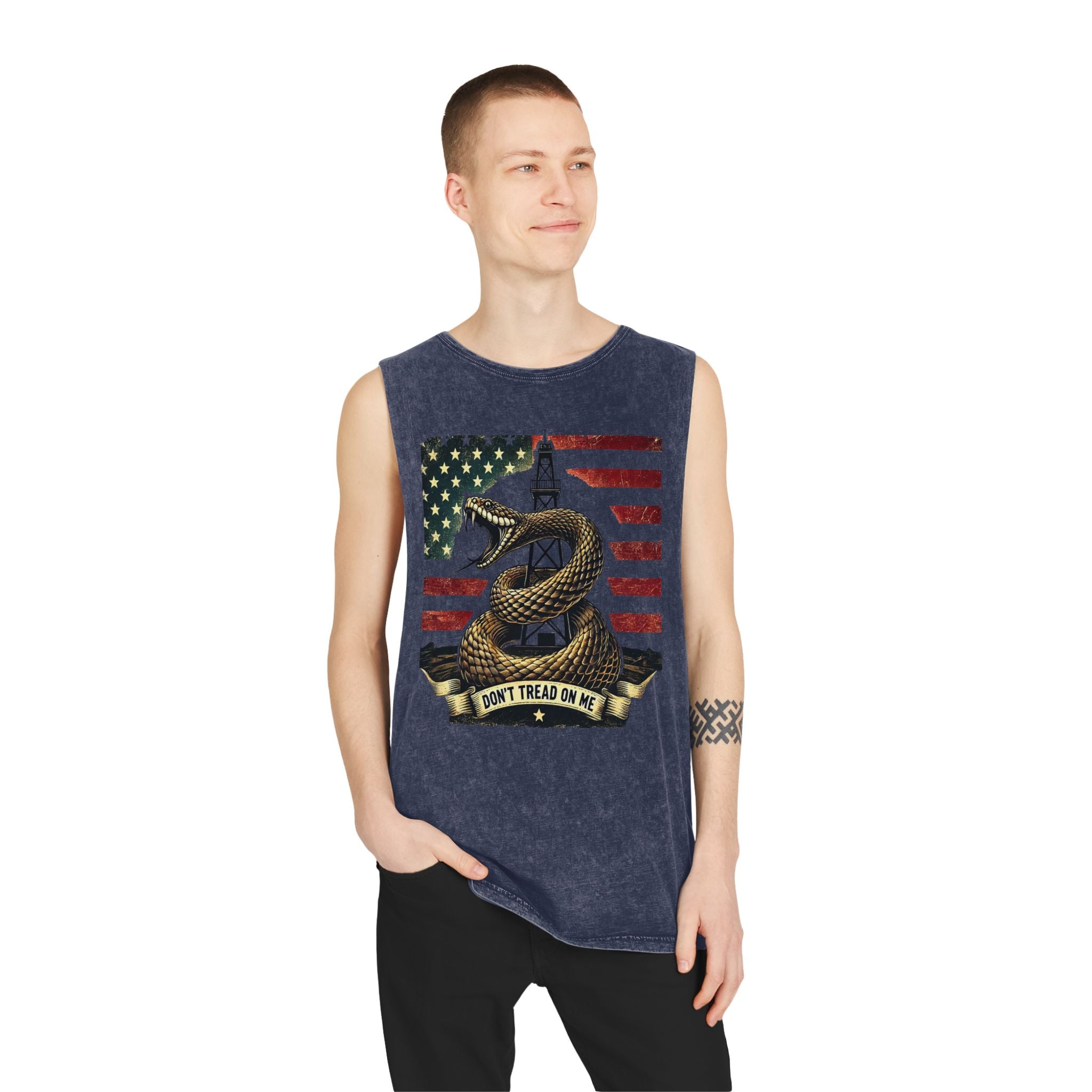 Don't Tread on Me Stonewash Tank Top - Patriotic Unisex Apparel