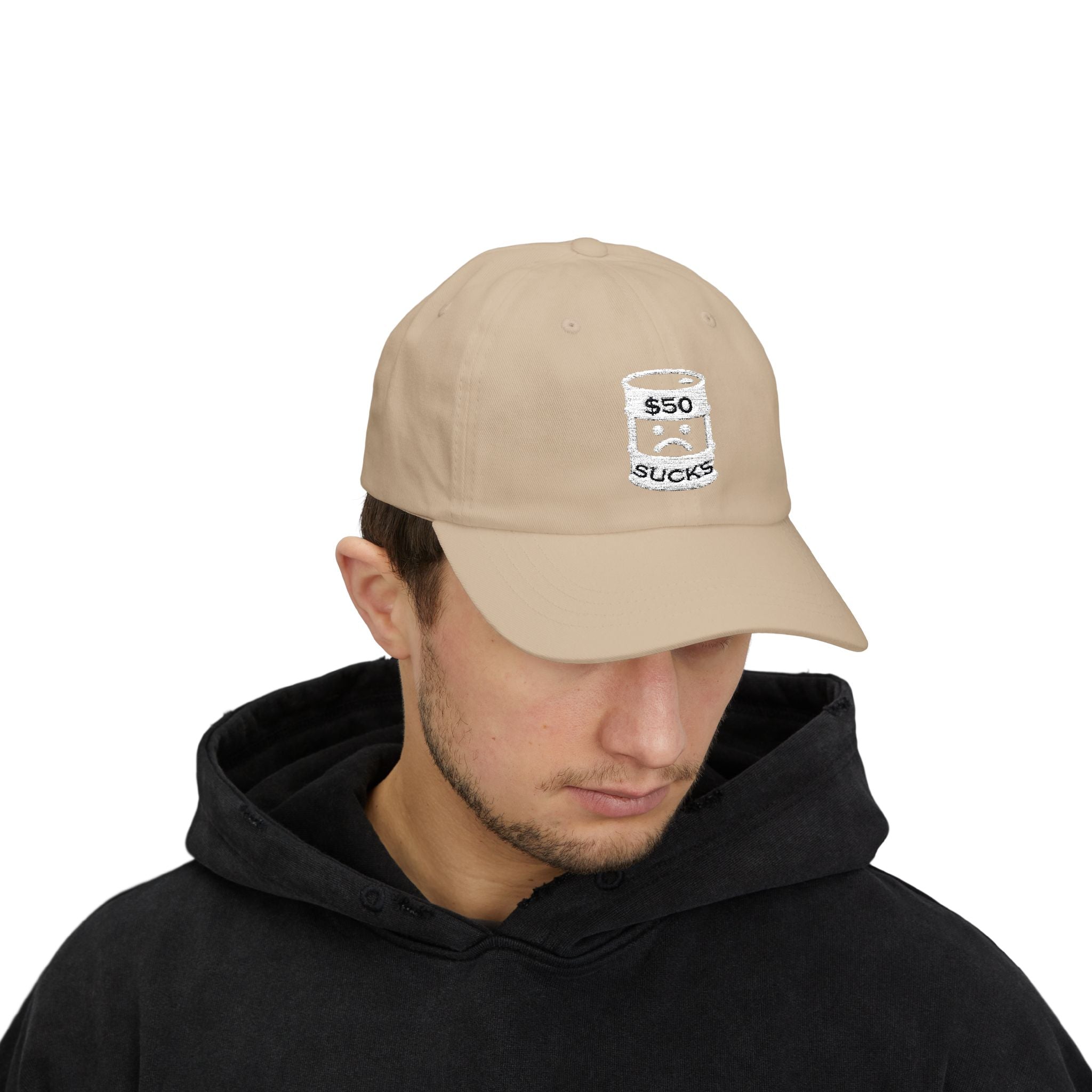 $50 Oil Classic Dad Cap - Vintage Style Adjustable White Hat