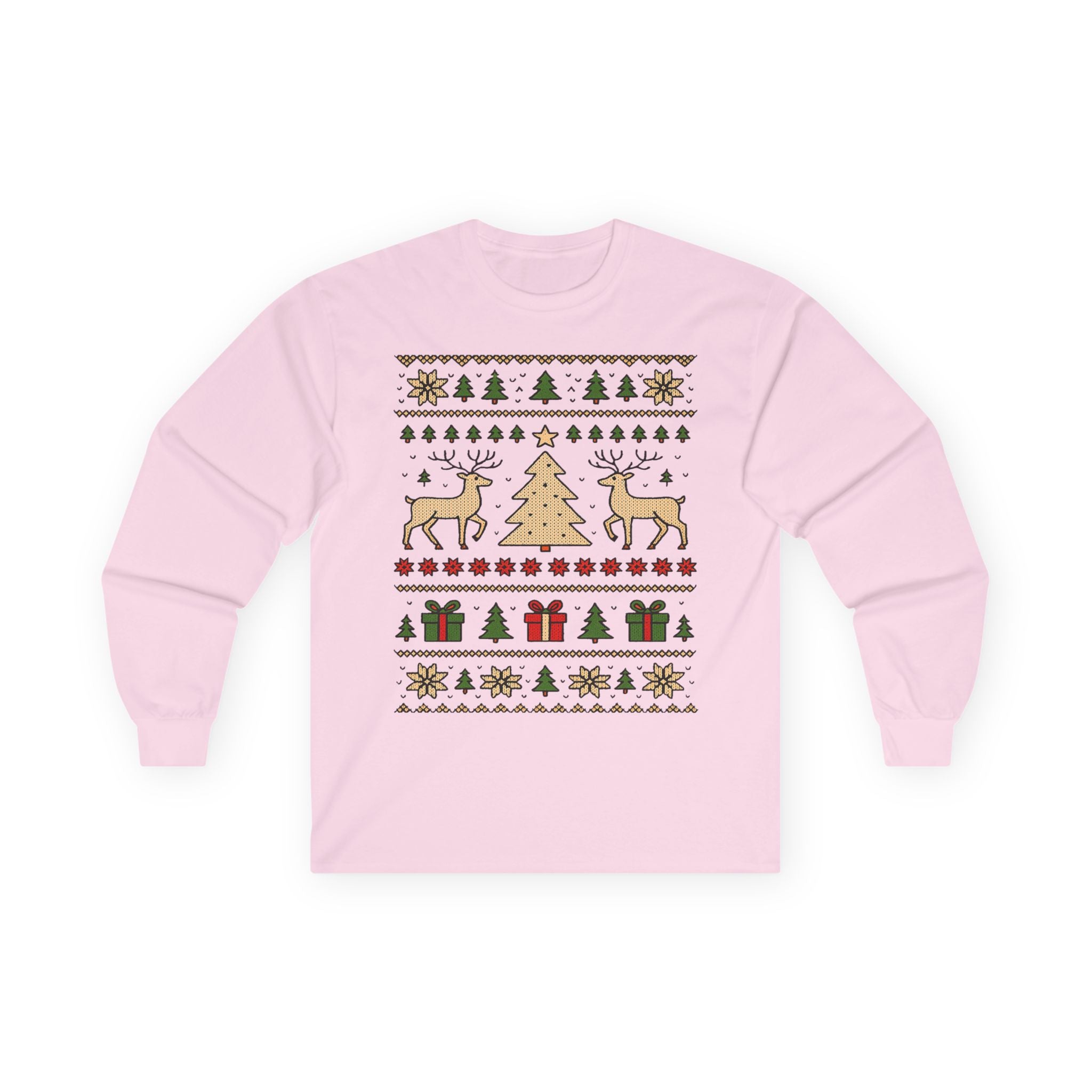 Cozy Christmas Long Sleeve Tee - Holiday Sweater Type Design, Unisex Gift, Winter Apparel, Festive Party Wear