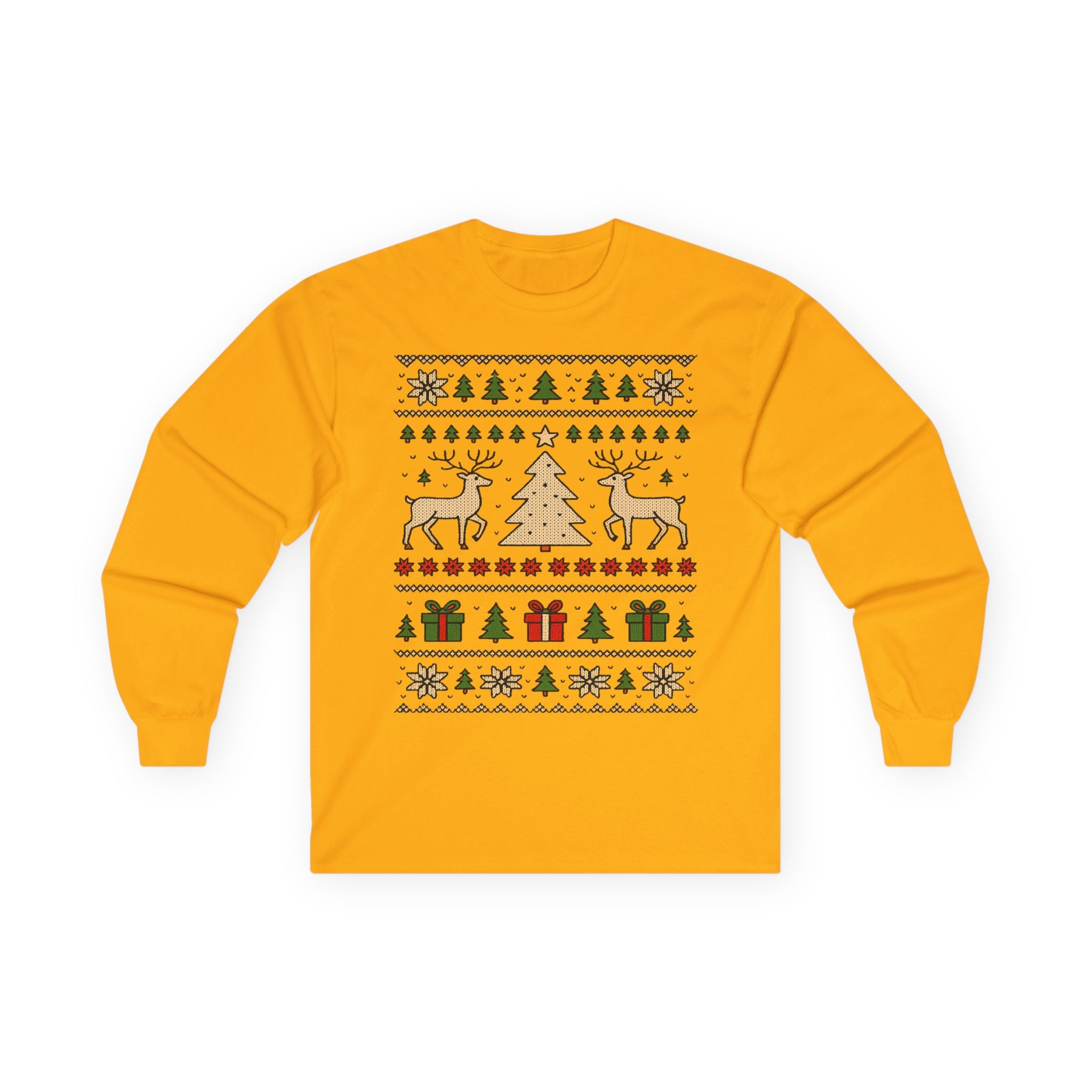 Cozy Christmas Long Sleeve Tee - Holiday Sweater Type Design, Unisex Gift, Winter Apparel, Festive Party Wear