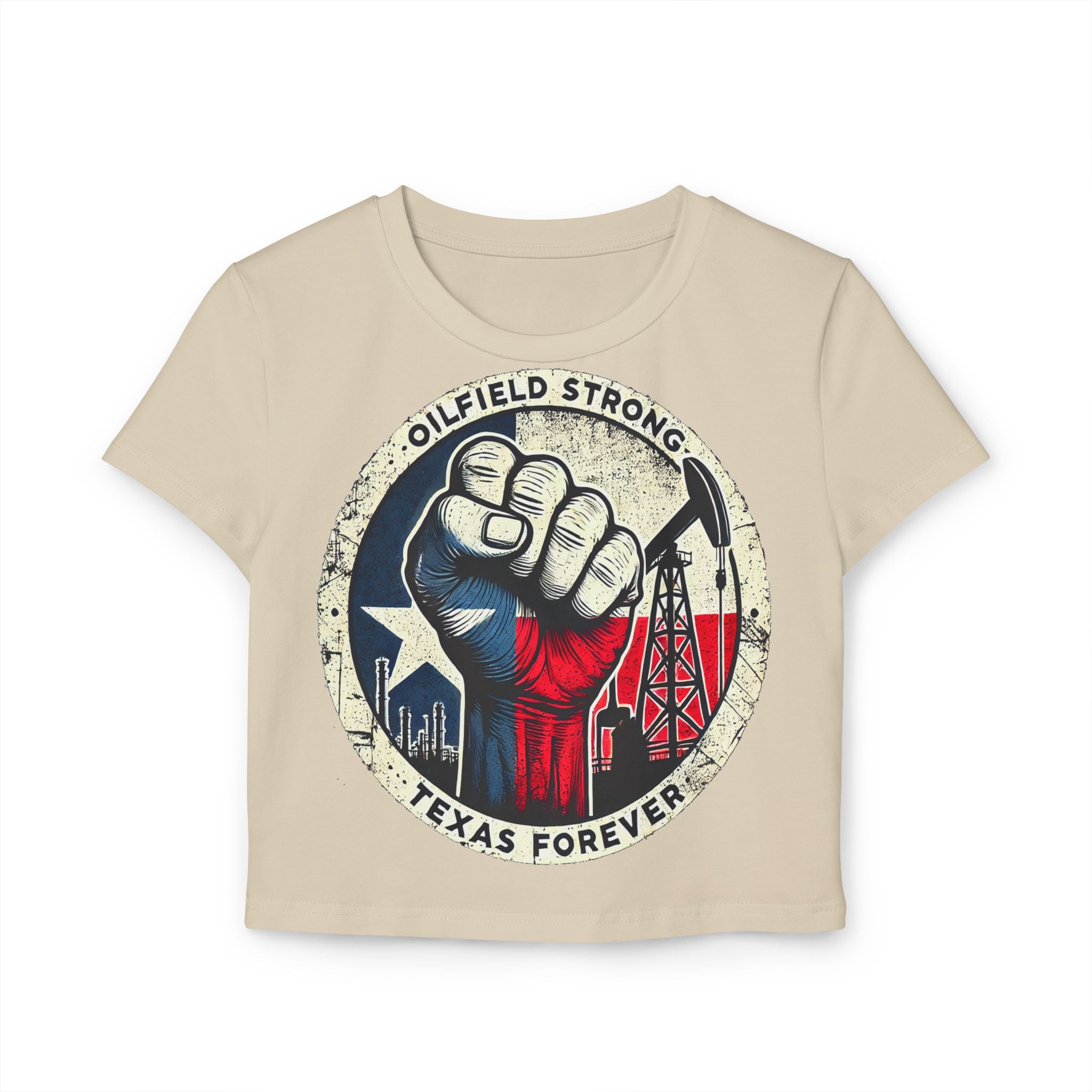 Oilfield Strong Women's Baby Tee - Texas Forever Design