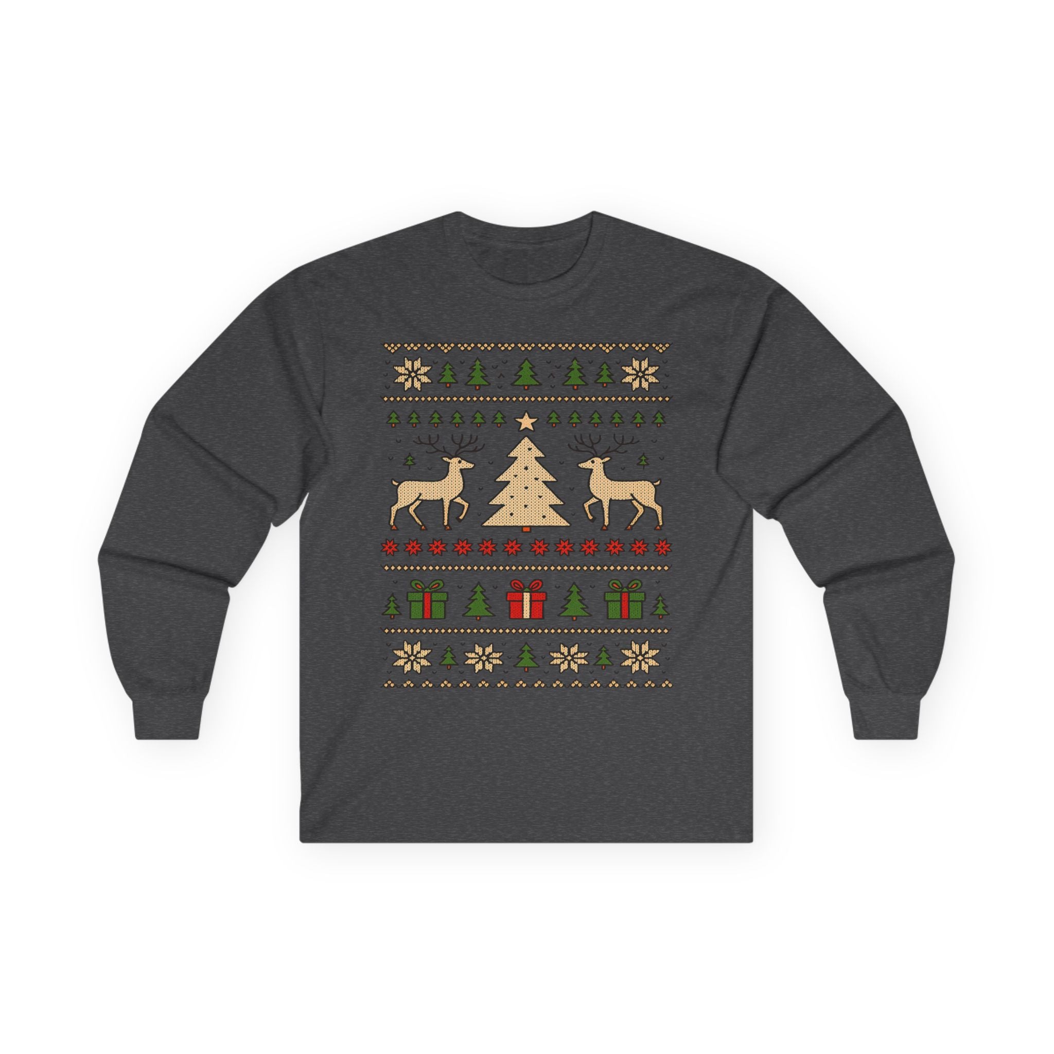 Cozy Christmas Long Sleeve Tee - Holiday Sweater Type Design, Unisex Gift, Winter Apparel, Festive Party Wear