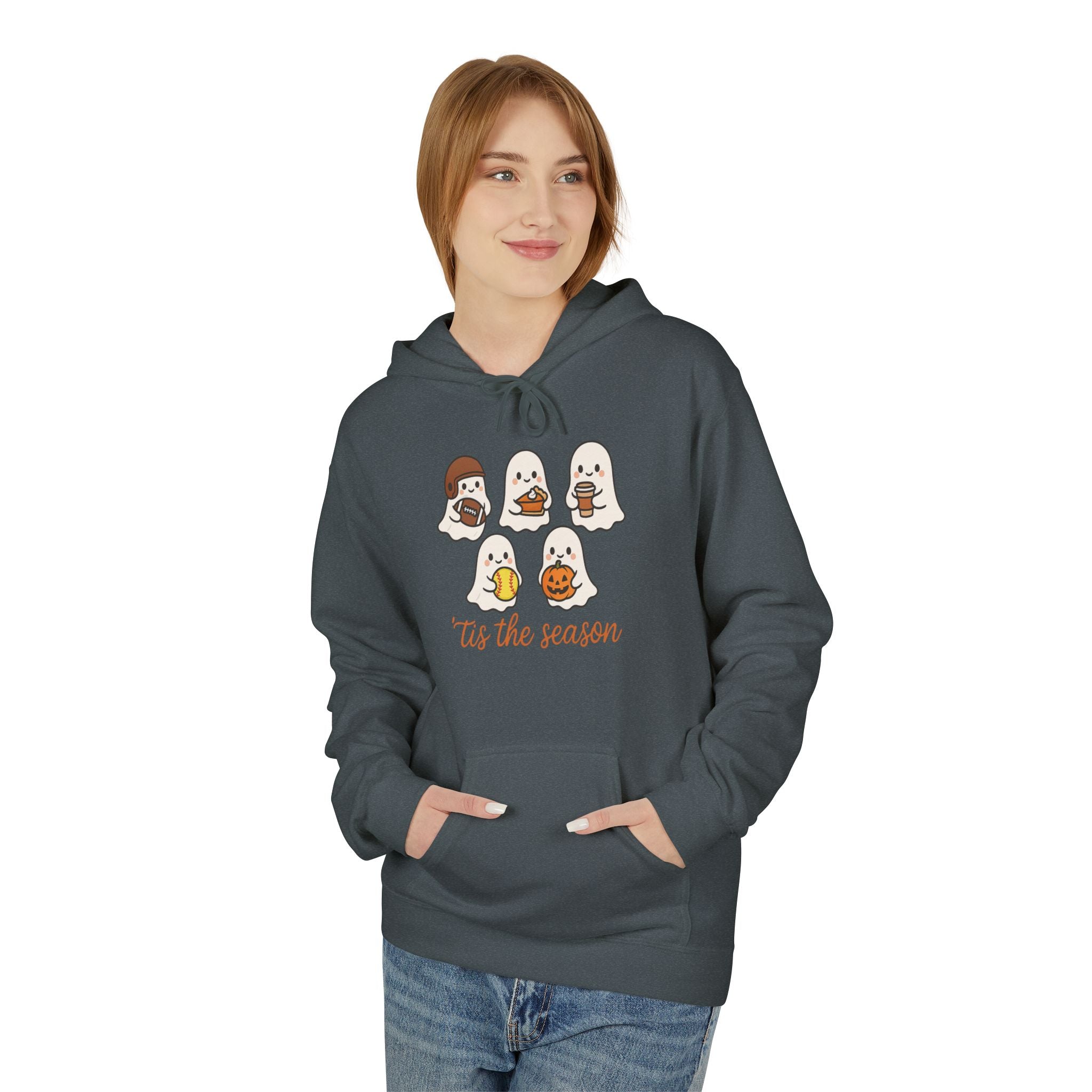 Tis the Season, Cute Ghosts Holiday Hoodie, Cozy Fleece Sweater for Halloween, Fall Festivity Clothing, Unisex Pullover