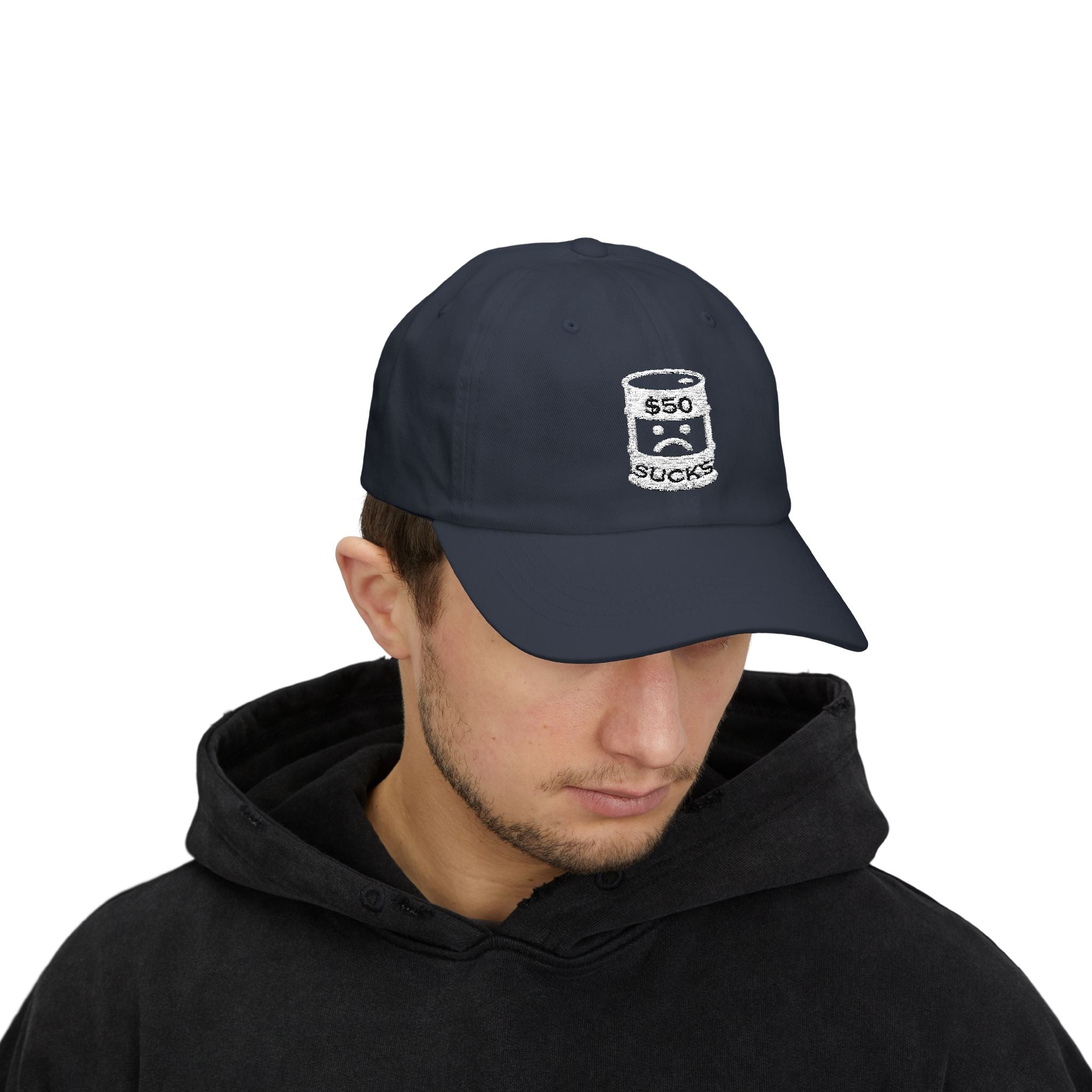 $50 Oil Classic Dad Cap - Vintage Style Adjustable White Hat