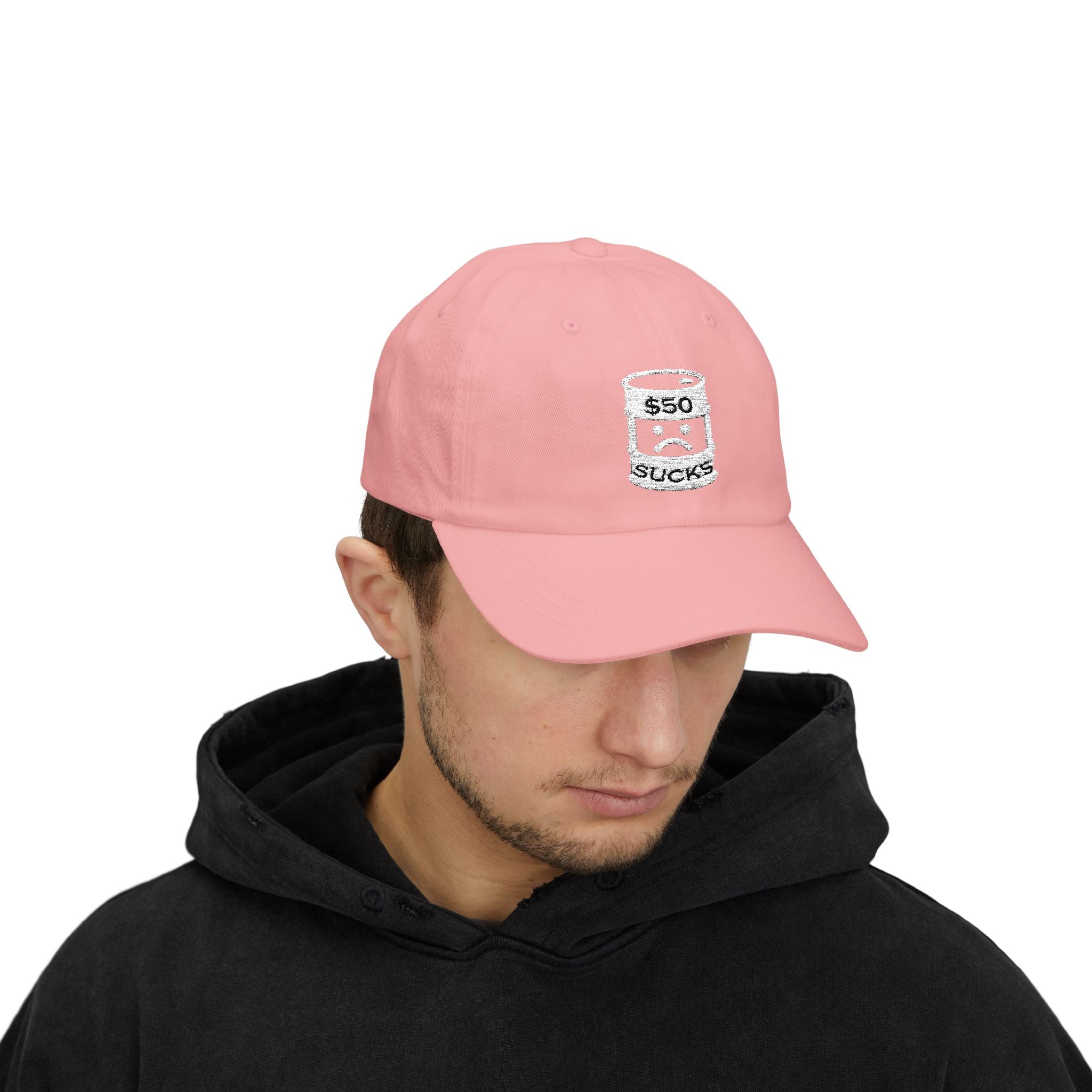 $50 Oil Classic Dad Cap - Vintage Style Adjustable White Hat