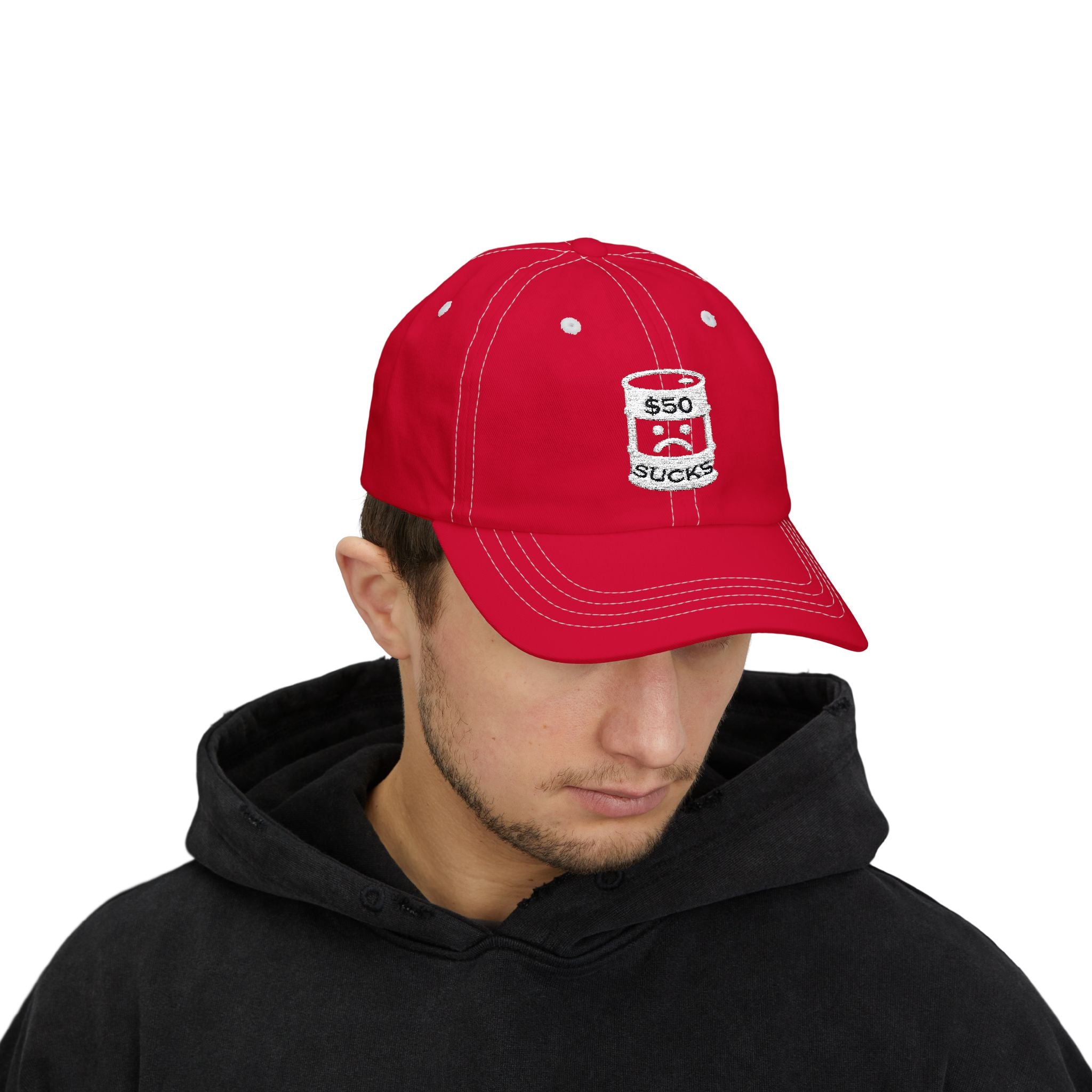$50 Oil Classic Dad Cap - Vintage Style Adjustable White Hat