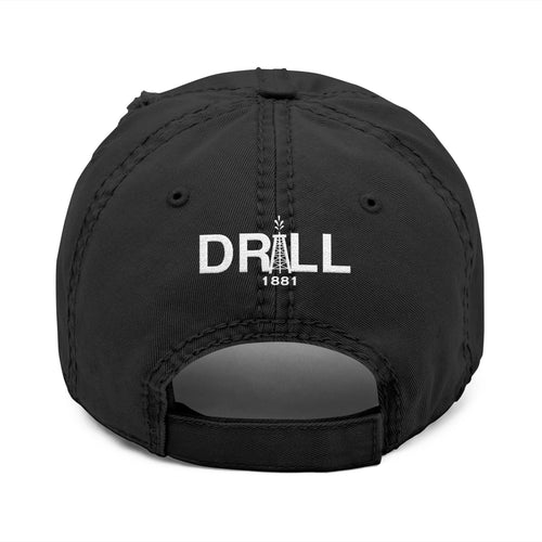 Texas Star White -  Distressed Hat with 'DRILL' Embroidery