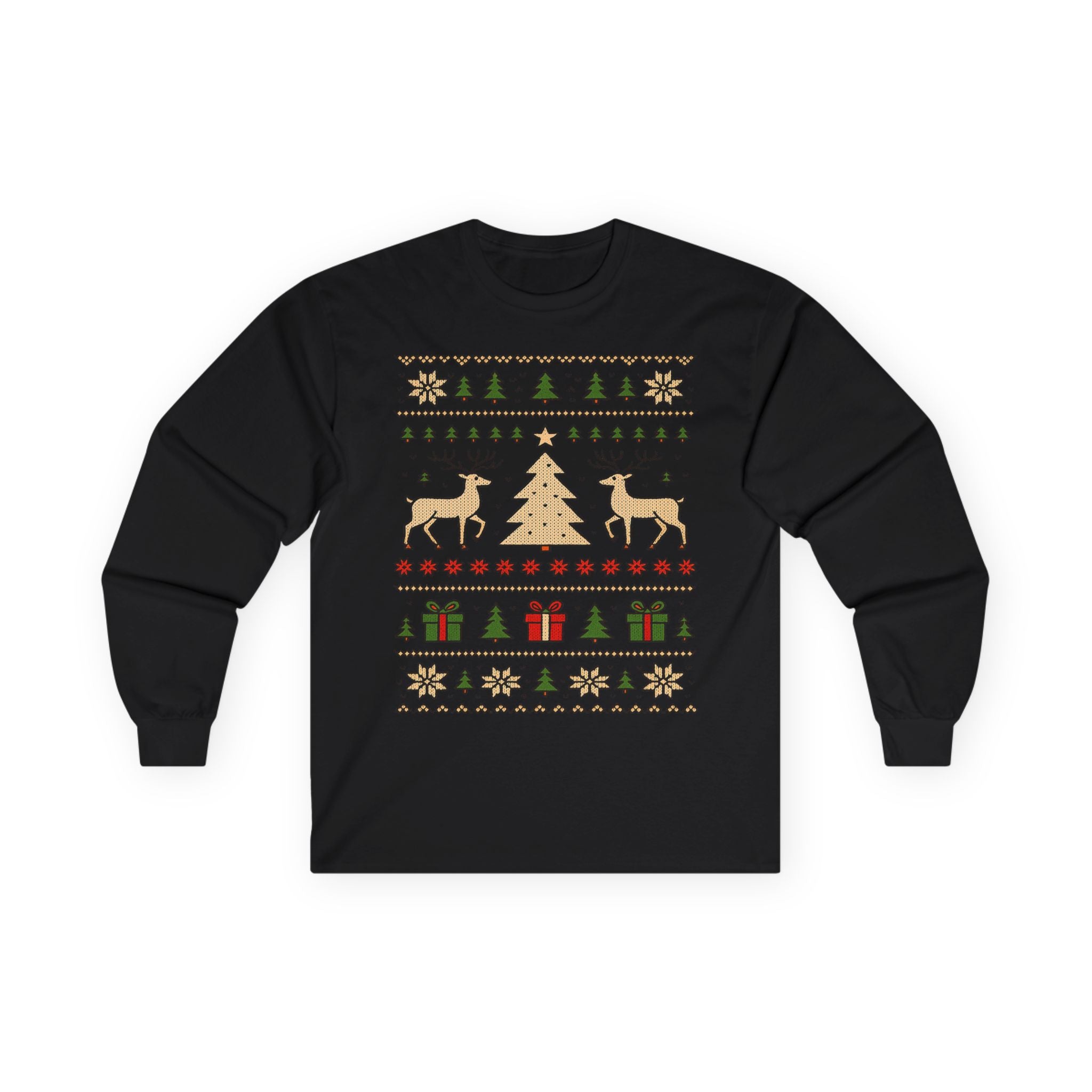Cozy Christmas Long Sleeve Tee - Holiday Sweater Type Design, Unisex Gift, Winter Apparel, Festive Party Wear