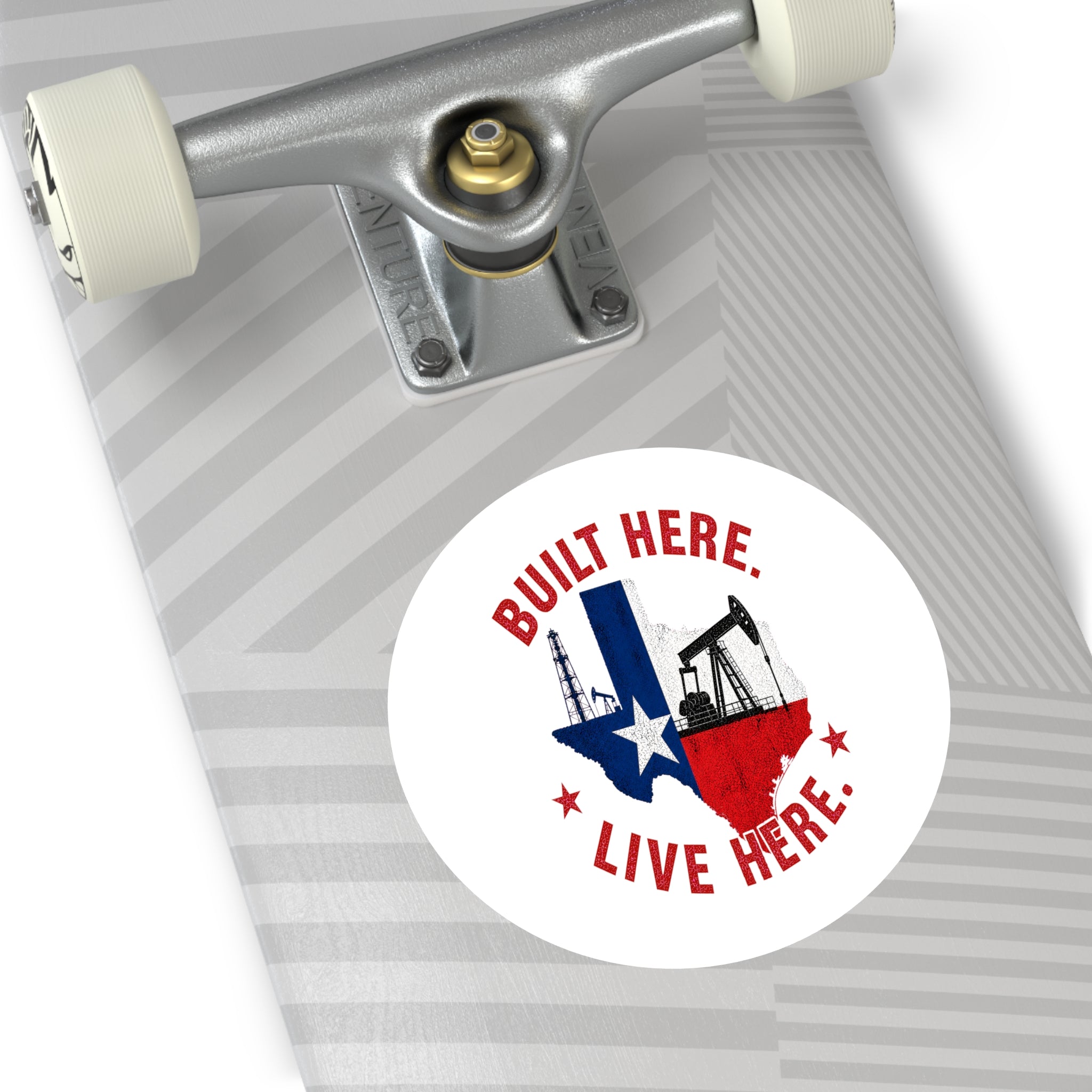 Built Here Round Sticker — Oilfield Hard Hat or Truck Decal