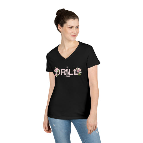 Drill Floral V-Neck T-Shirt for Women