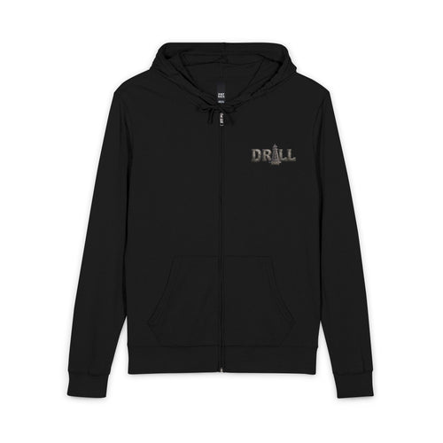 Full-Zip Hoodie — Grunge Silver Cross "Drill" Graphic