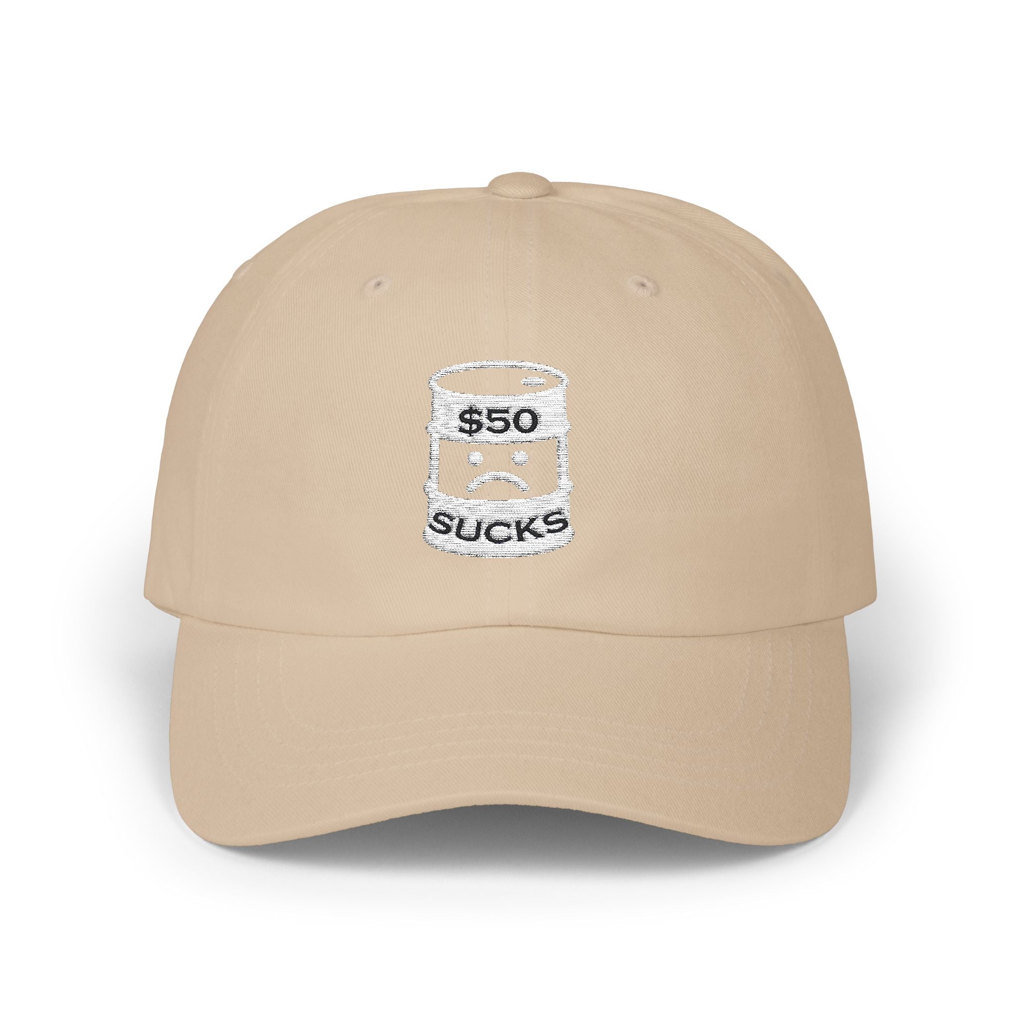 $50 Oil Classic Dad Cap - Vintage Style Adjustable White Hat
