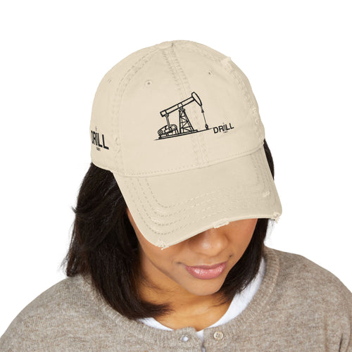 Pump Jack Sketch Distressed Hat Embroidery