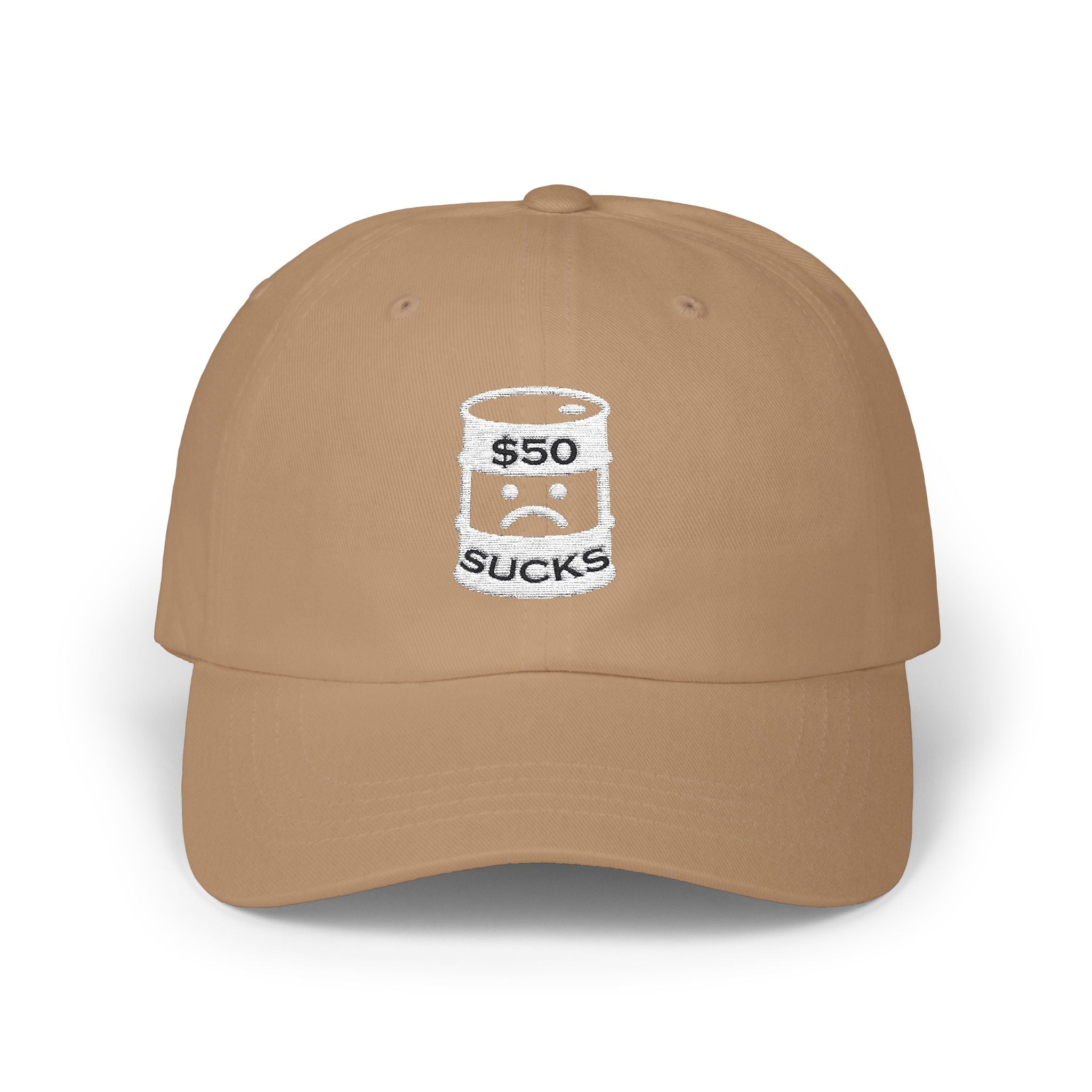 $50 Oil Classic Dad Cap - Vintage Style Adjustable White Hat