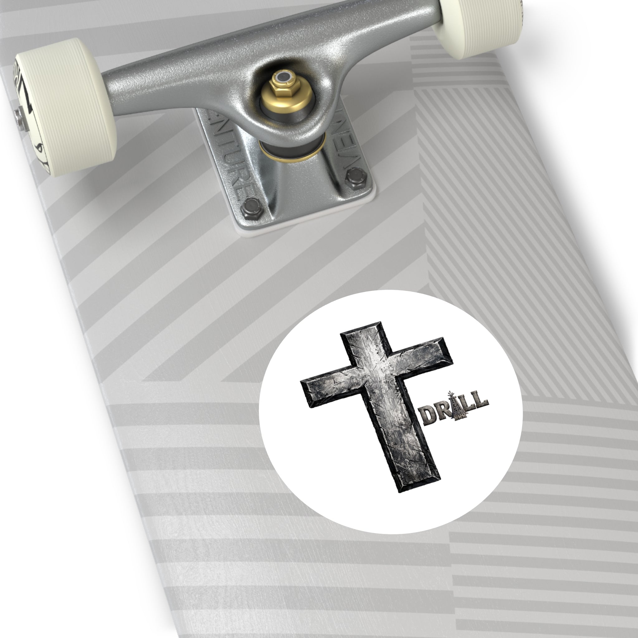 Stone Cross Round Sticker — Oilfield Hard Hat or Truck Decal