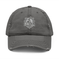 Distressed Dad Hat with 'DRILL Shield' Embroidery - Casual Style