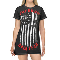 Freedom Over Fear T-Shirt Dress - Patriotic Style for Independence Day