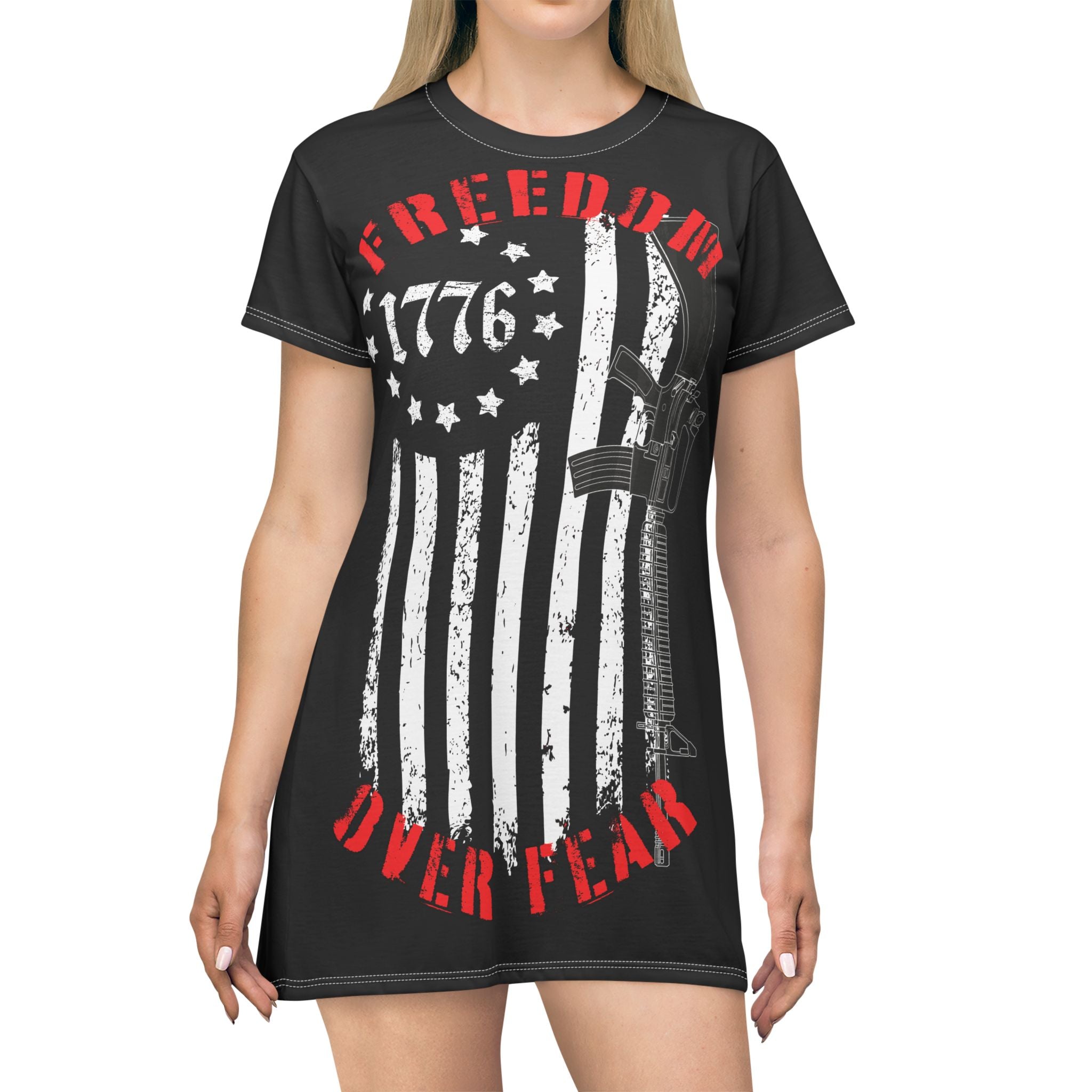 Freedom Over Fear T-Shirt Dress - Patriotic Style for Independence Day