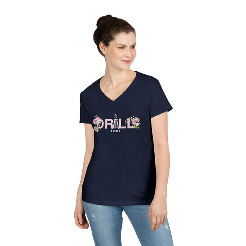 Drill Floral V-Neck T-Shirt for Women