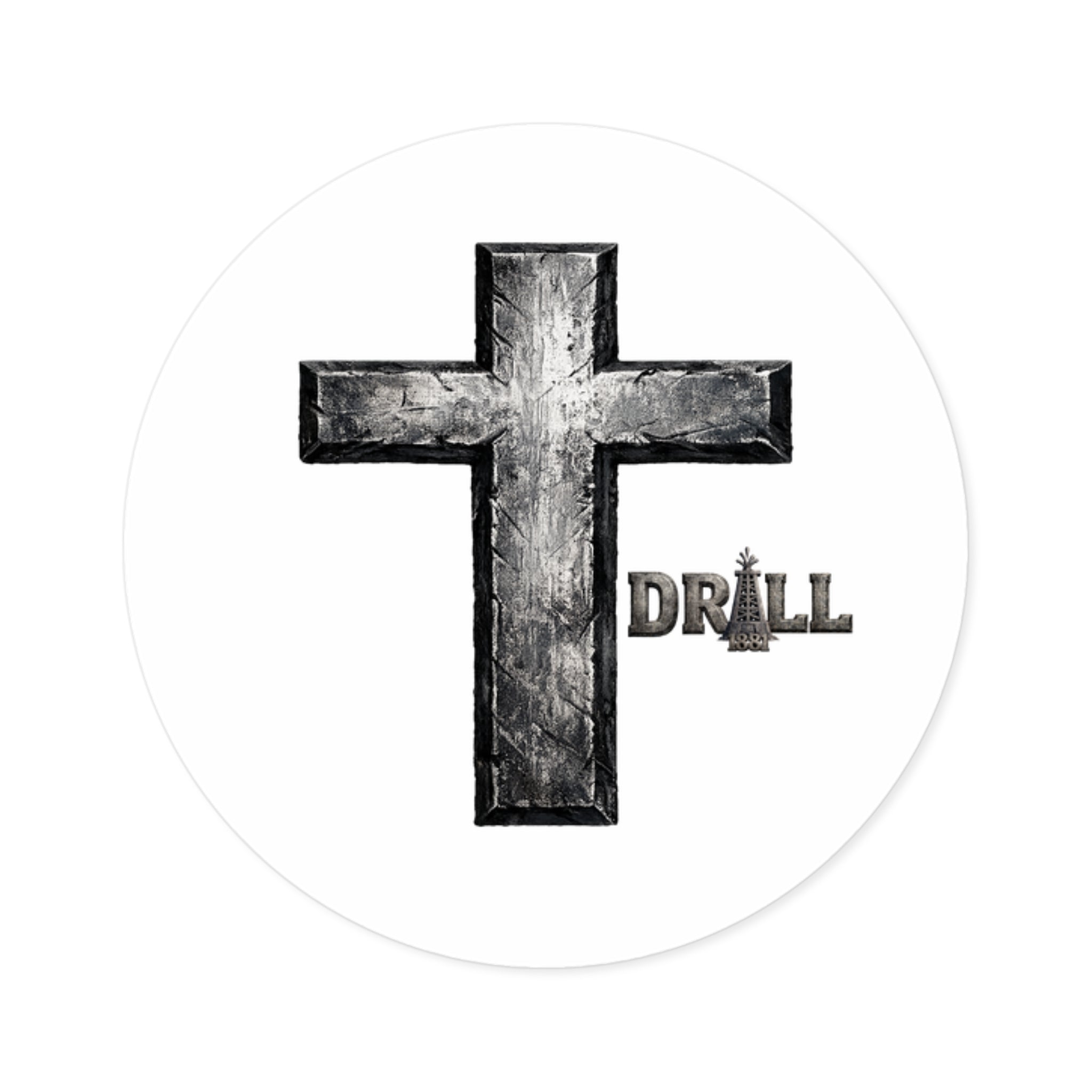 Stone Cross Round Sticker — Oilfield Hard Hat or Truck Decal
