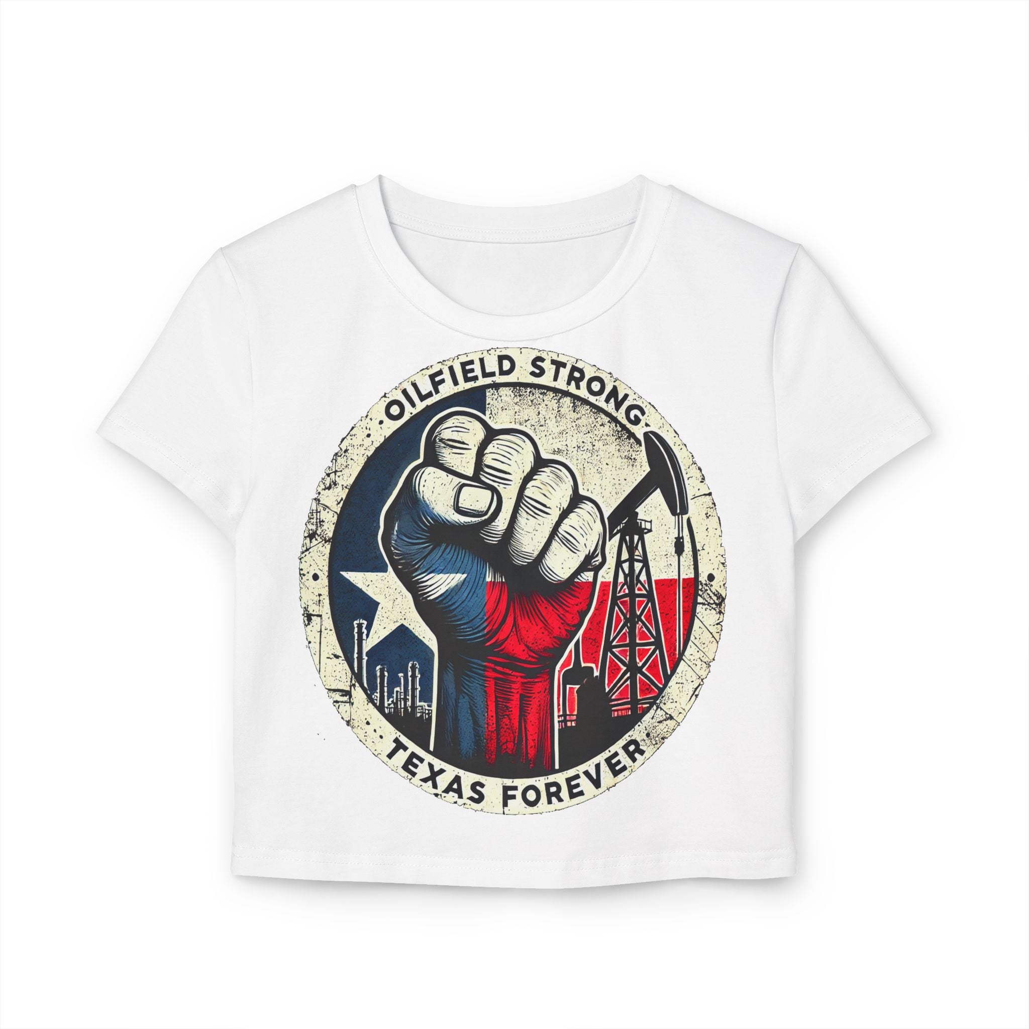 Oilfield Strong Women's Baby Tee - Texas Forever Design