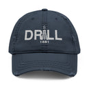 Distressed Dad Hat with 'WHITE DRILL' Embroidery - Casual Style