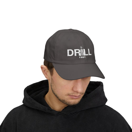 Drill 1881 Classic Dad Cap White Logo - Vintage Style Adjustable White Hat