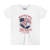 250th Anniversary Youth  Kids Tee – United States 1776–2026 Patriotic Flag & Statue Design