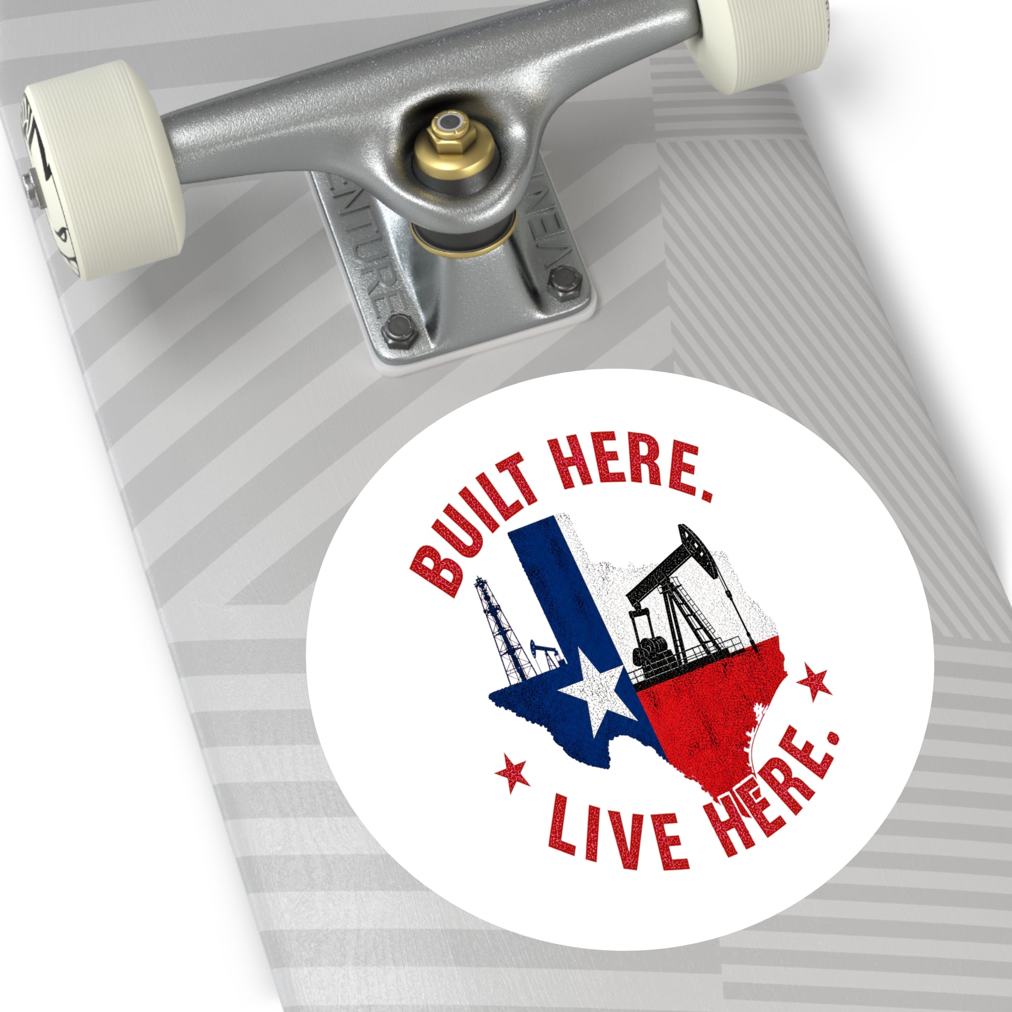 Built Here Round Sticker — Oilfield Hard Hat or Truck Decal