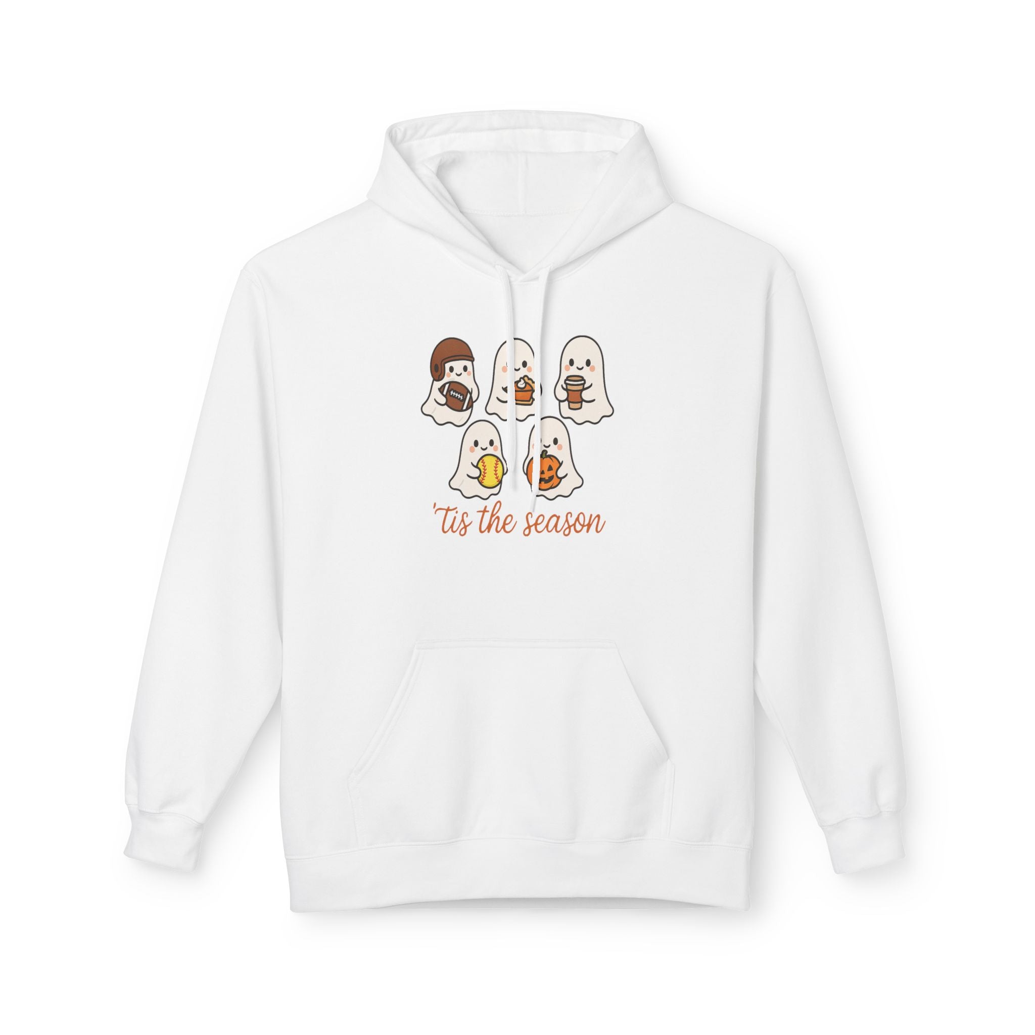 Tis the Season, Cute Ghosts Holiday Hoodie, Cozy Fleece Sweater for Halloween, Fall Festivity Clothing, Unisex Pullover