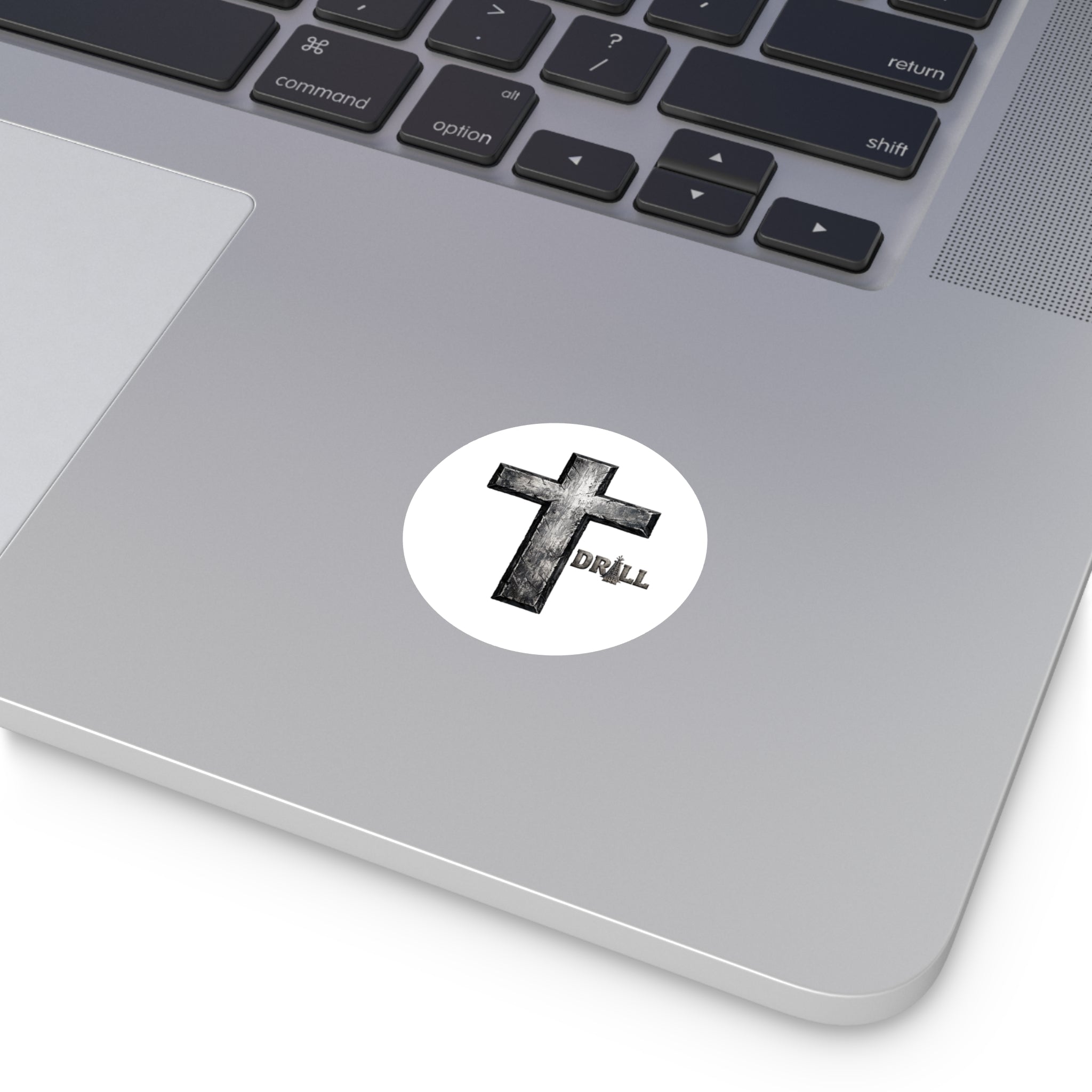 Stone Cross Round Sticker — Oilfield Hard Hat or Truck Decal