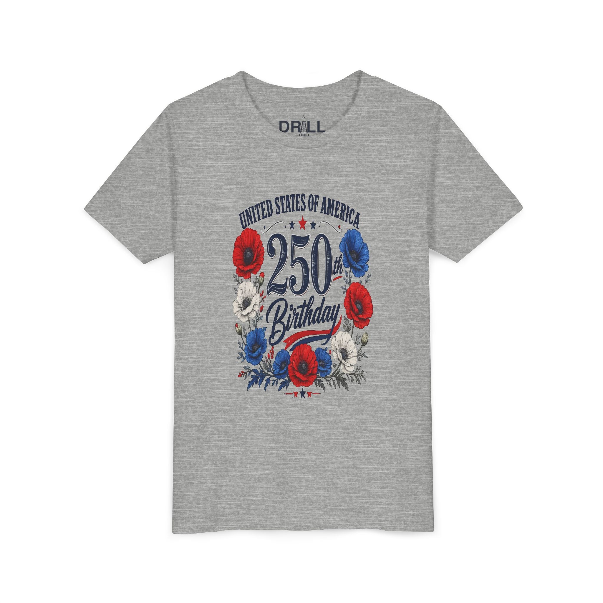250 Birthday Flower Youth  Kids Tee – United States 1776–2026 Patriotic Design