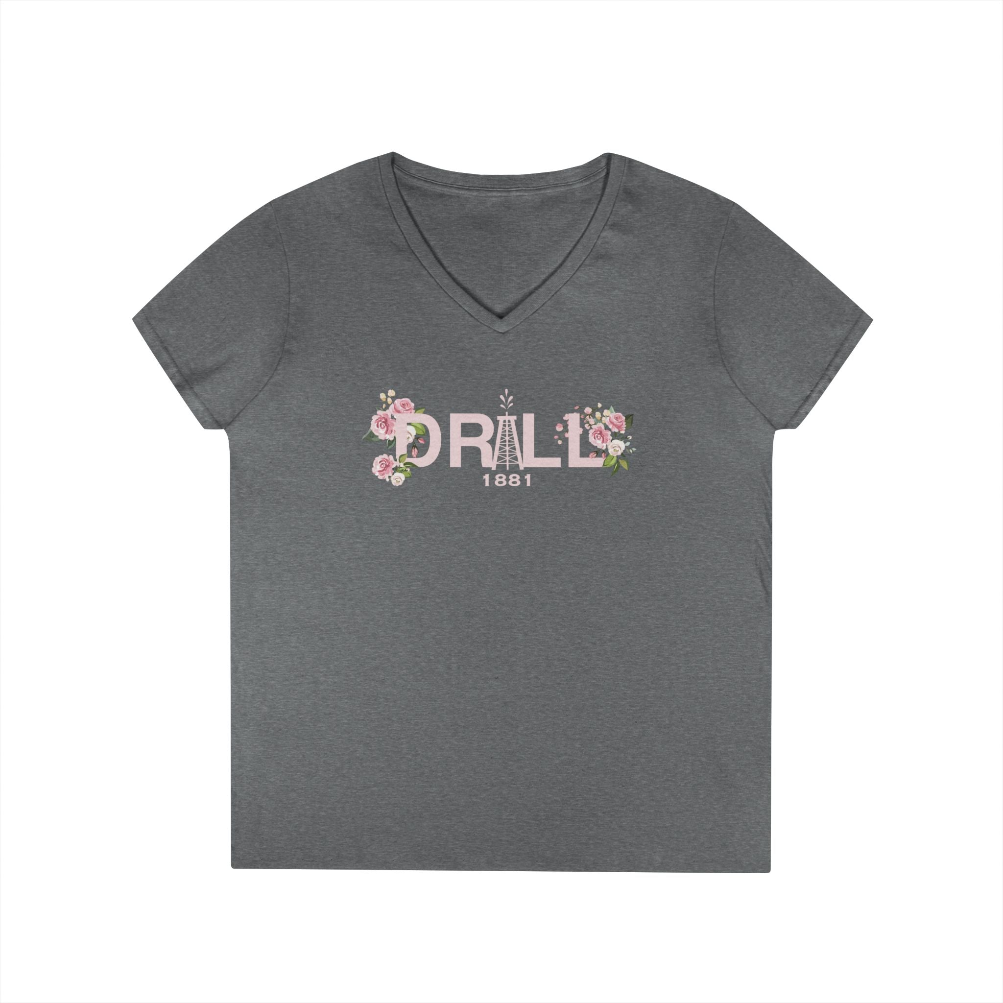 Drill Floral V-Neck T-Shirt for Women