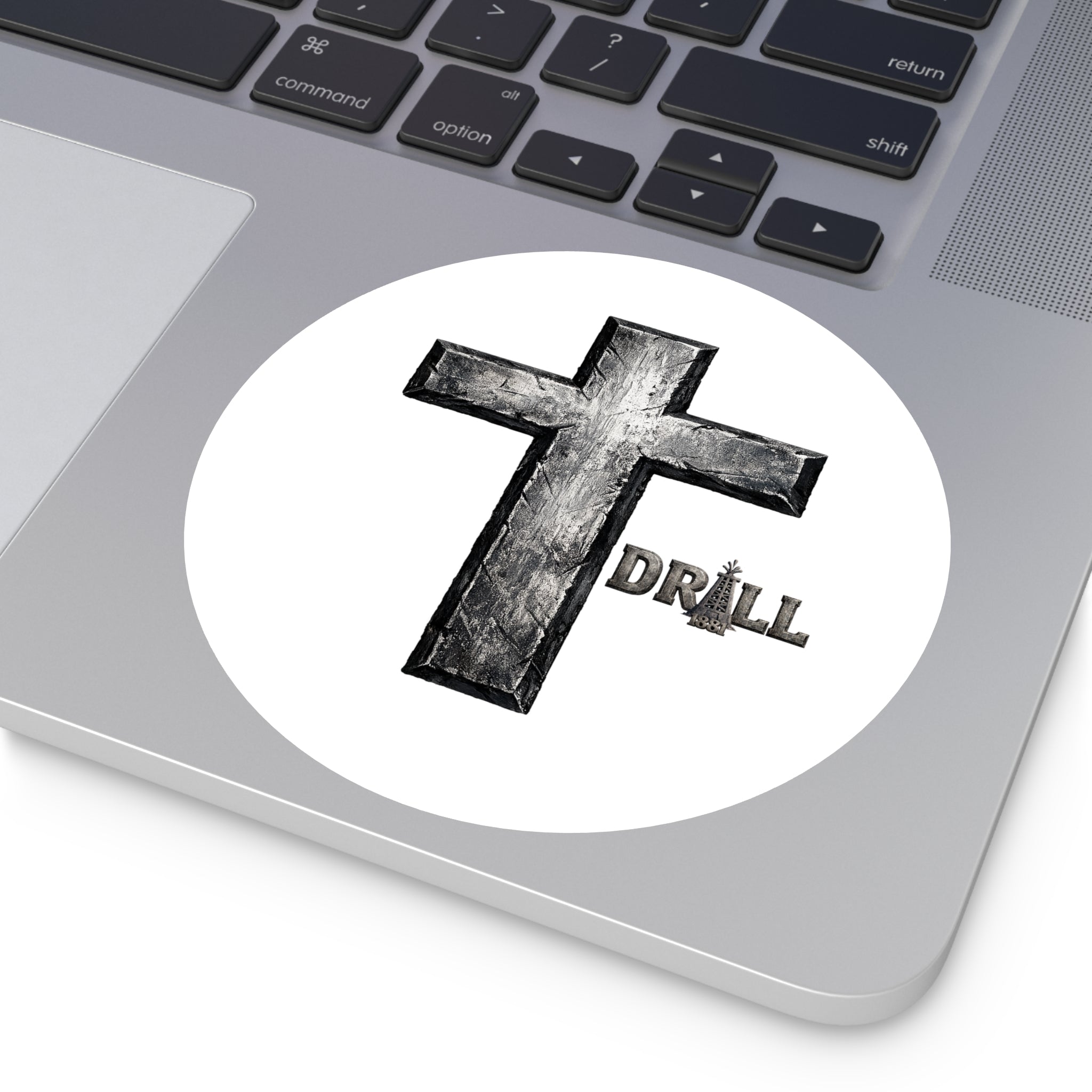 Stone Cross Round Sticker — Oilfield Hard Hat or Truck Decal